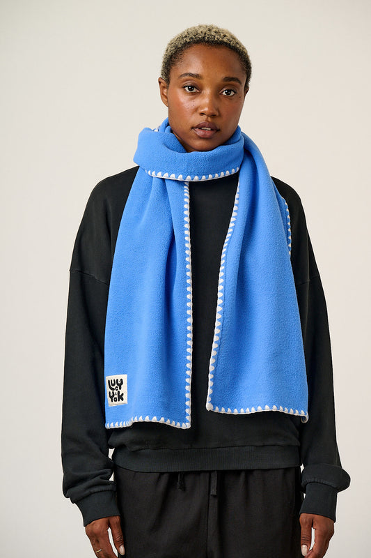 Kiri - Blanket Stitch Scarf Recycled Polyester in Blue