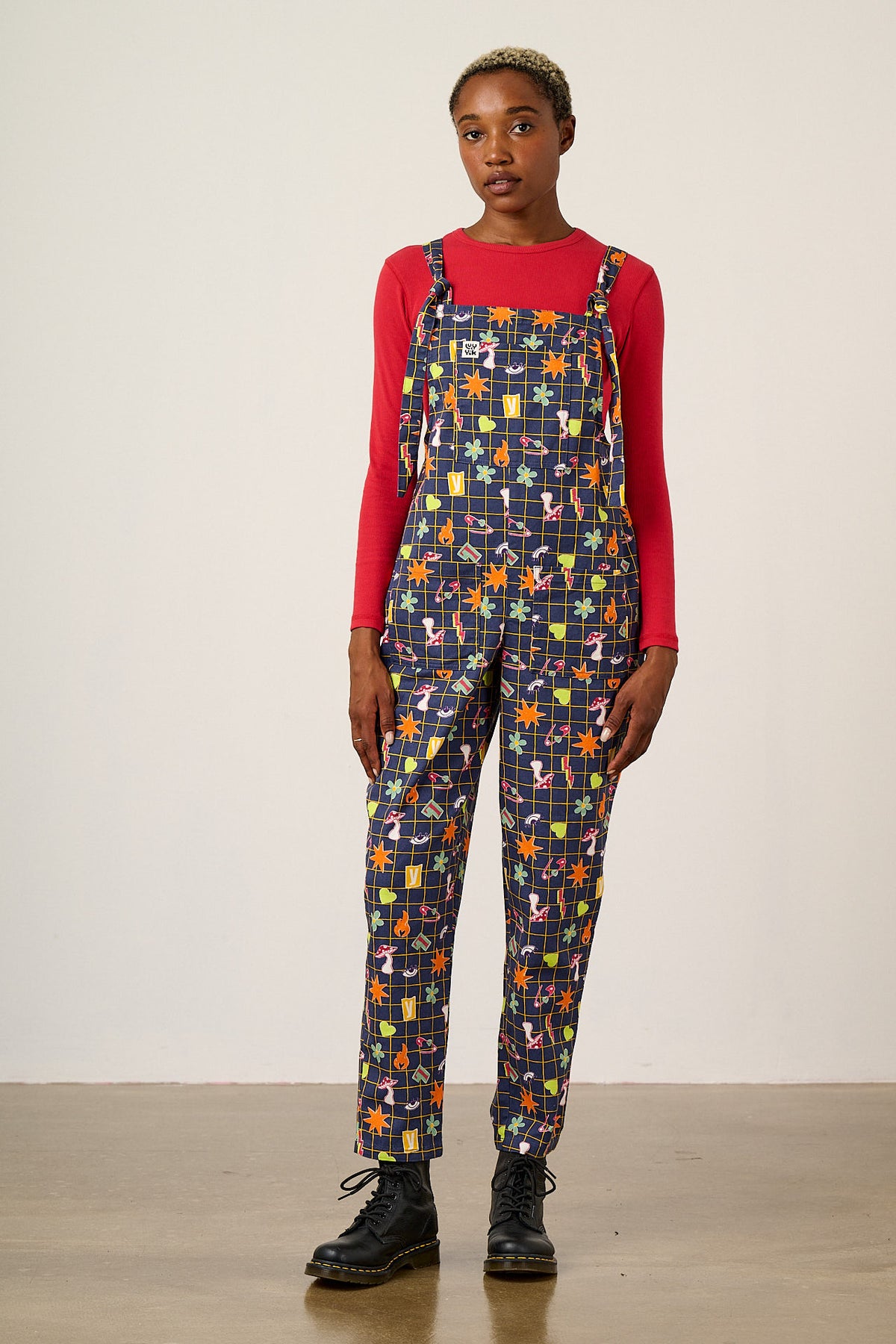 Original - Straight Leg Dungarees Organic Cotton in Punk Energy Grid Motif