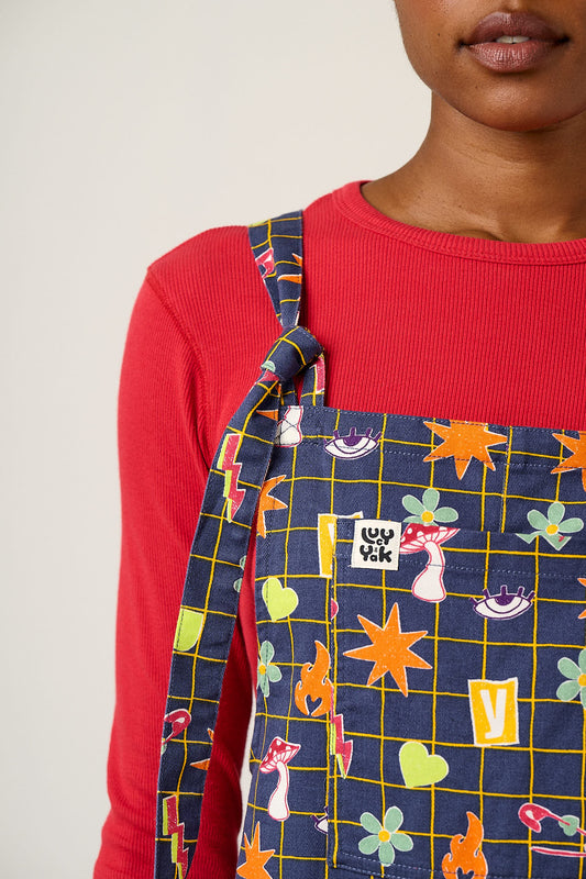 Original - Straight Leg Dungarees Organic Cotton in Punk Energy Grid Motif