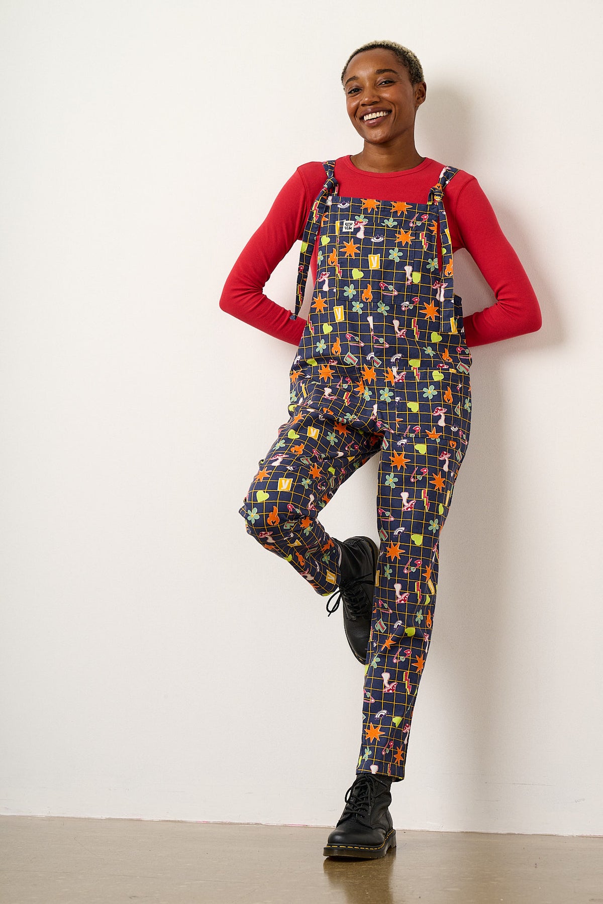Original - Straight Leg Dungarees Organic Cotton in Punk Energy Grid Motif