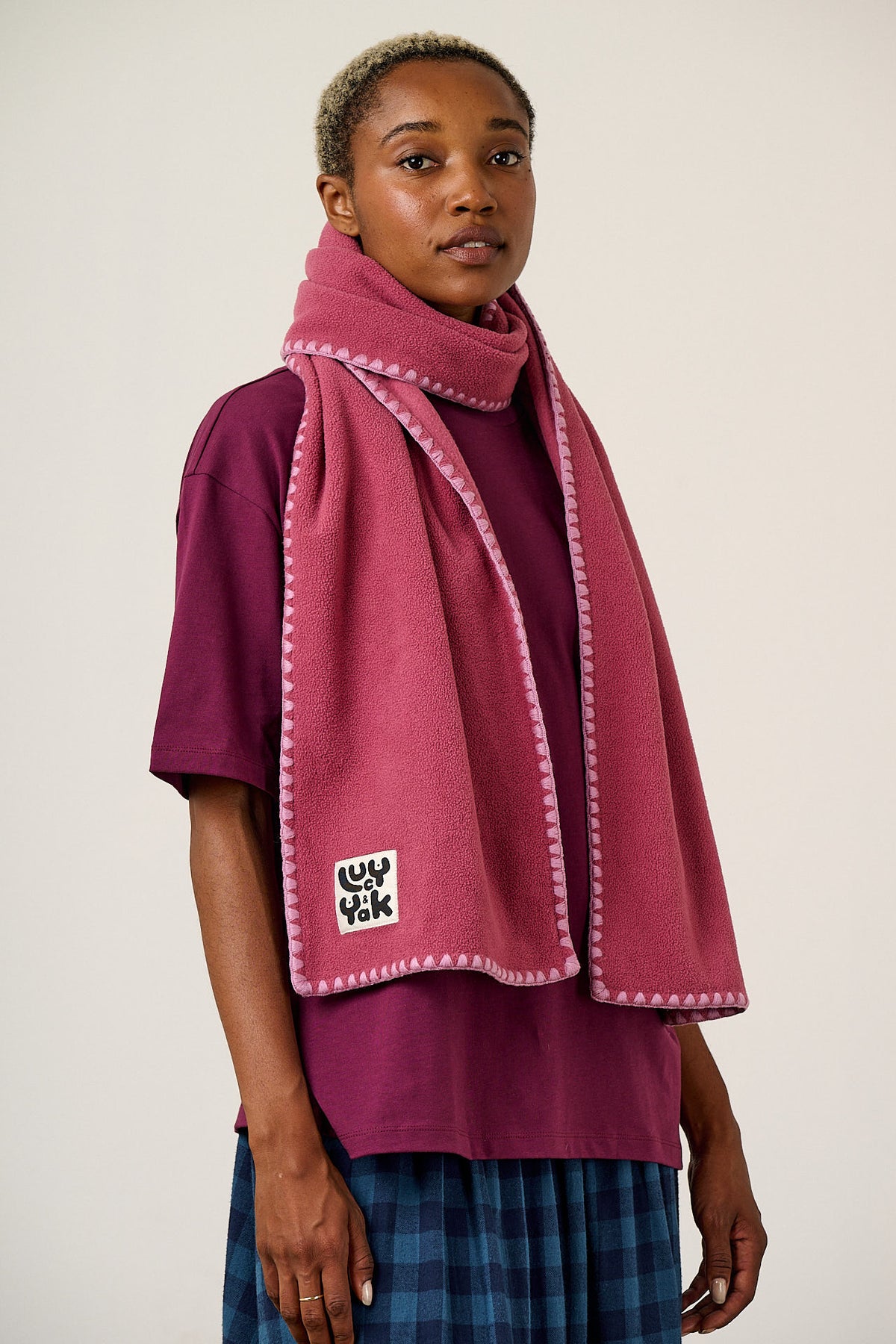 Kiri - Blanket Stitch Scarf Recycled Polyester in Pink