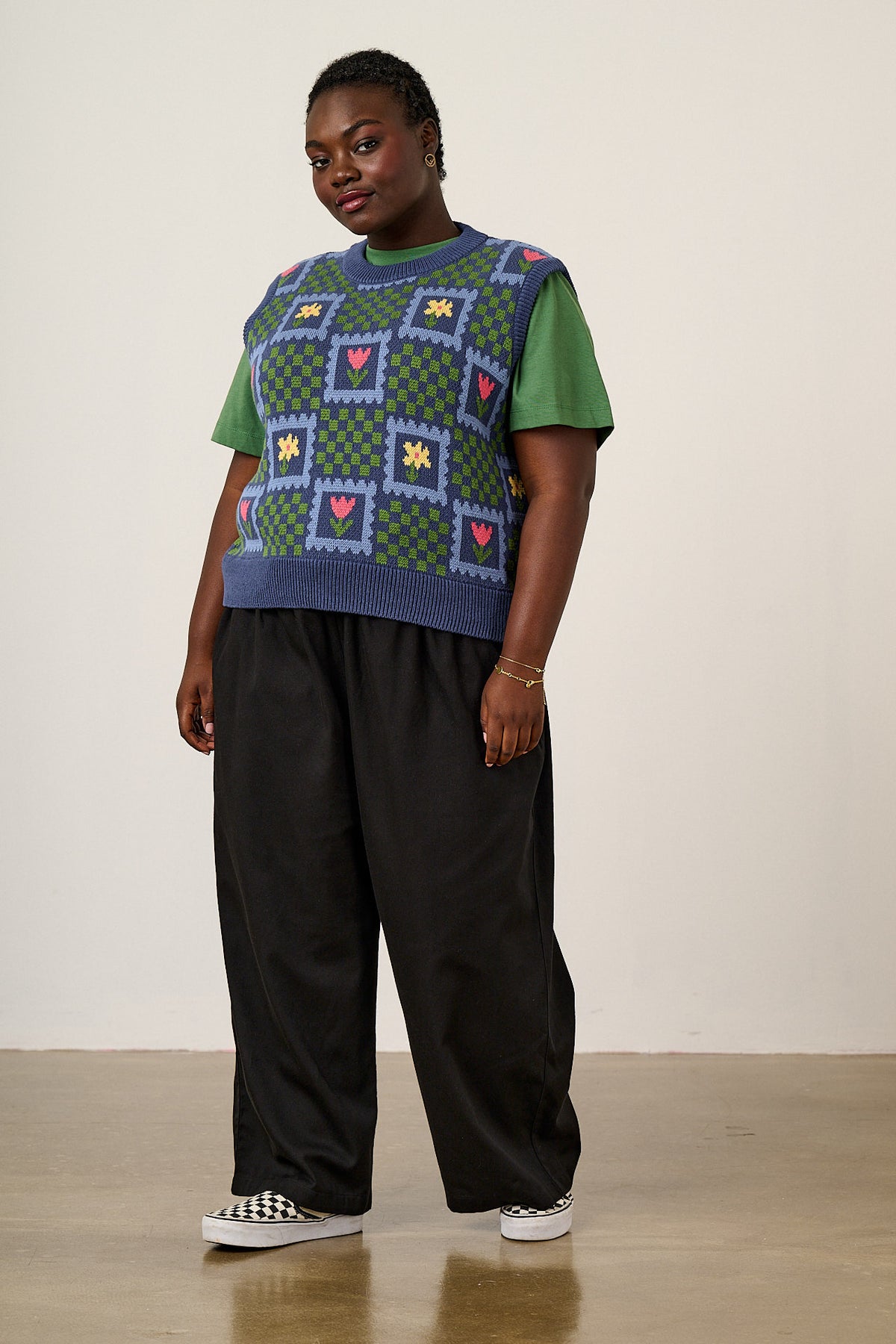 Saffle - Knitted Vest Organic Cotton in Tulip Checkerboard