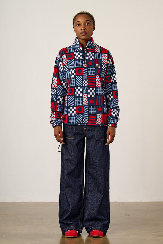 Stevie - Polar Fleece Recycled Polyester in Ahoy There Checkerboard