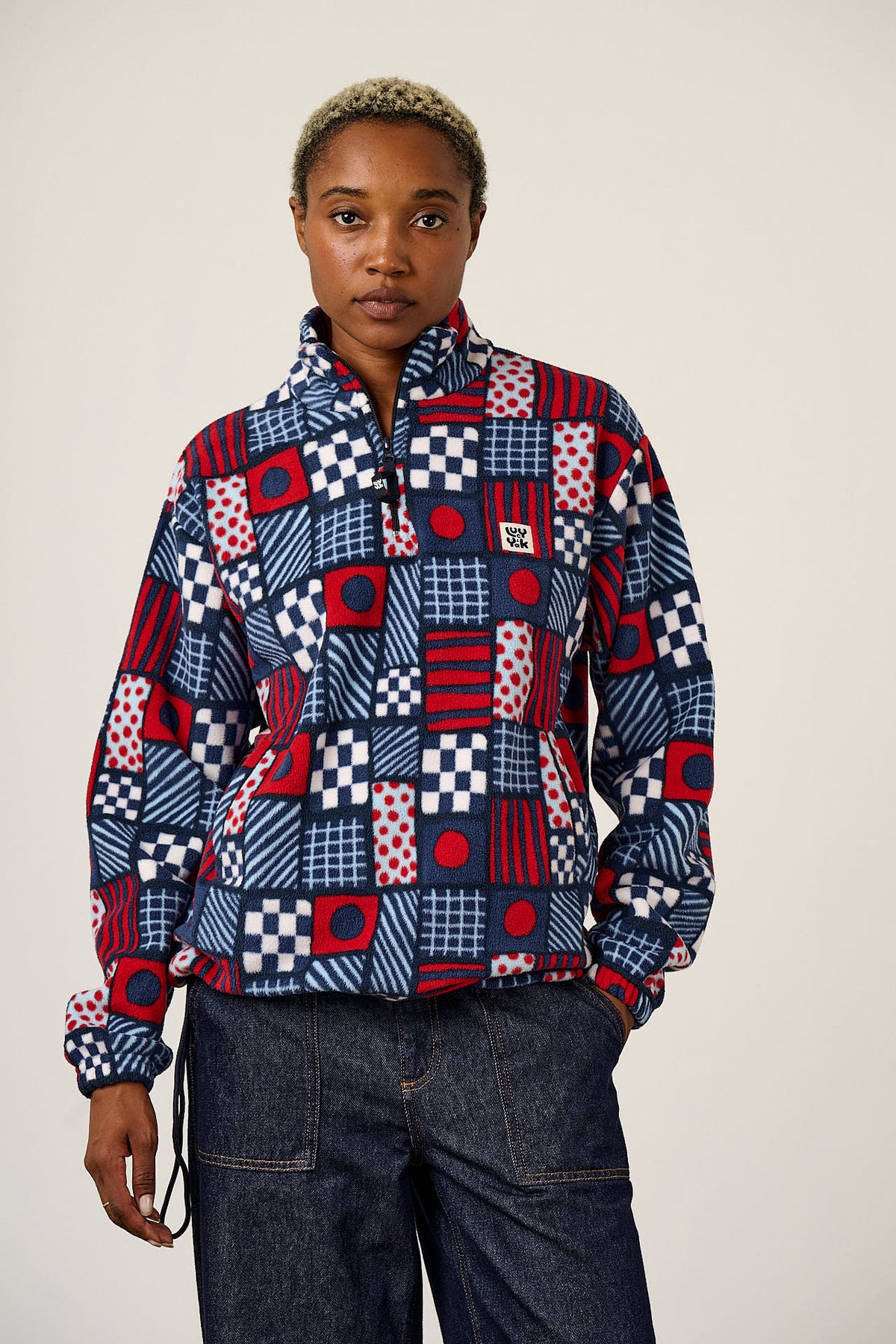Stevie - Polar Fleece Recycled Polyester in Ahoy There Checkerboard