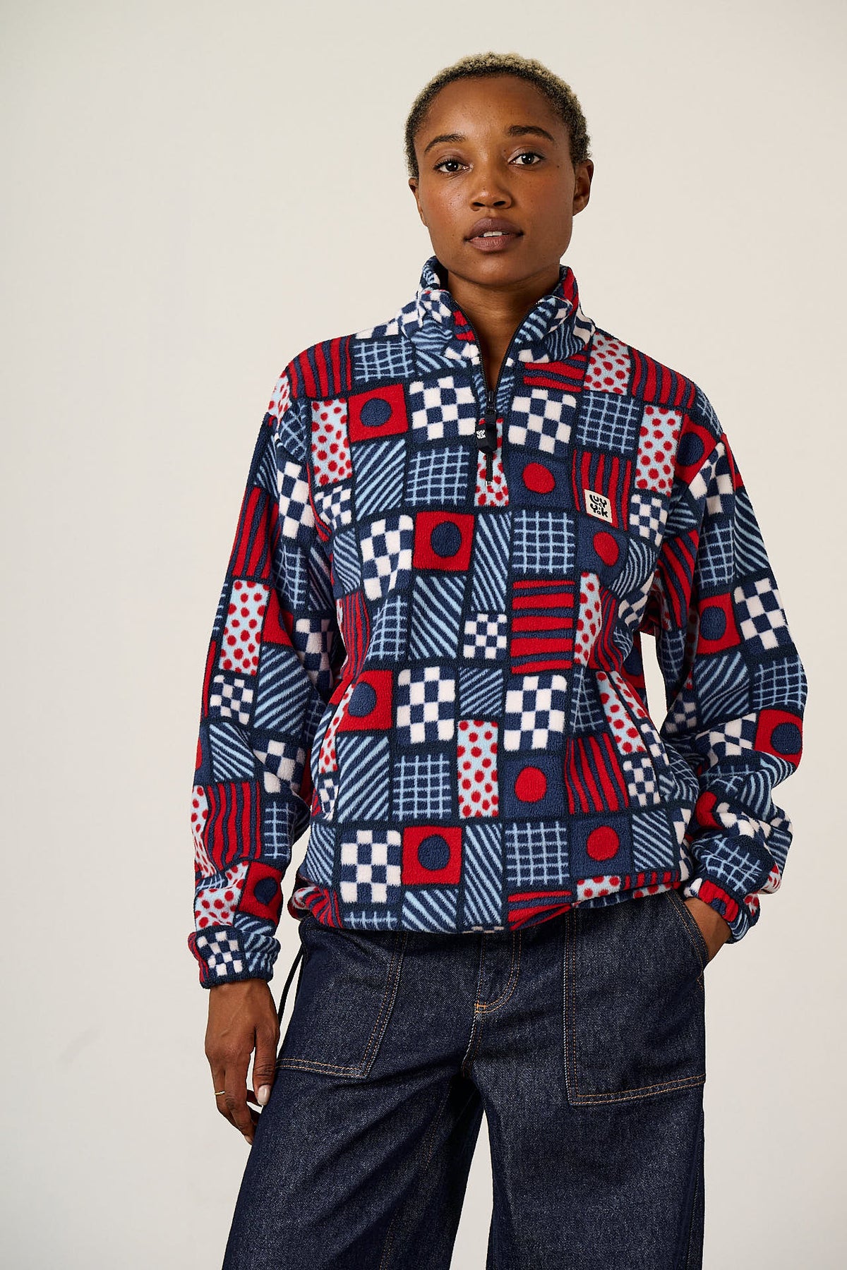 Stevie - Polar Fleece Recycled Polyester in Ahoy There Checkerboard
