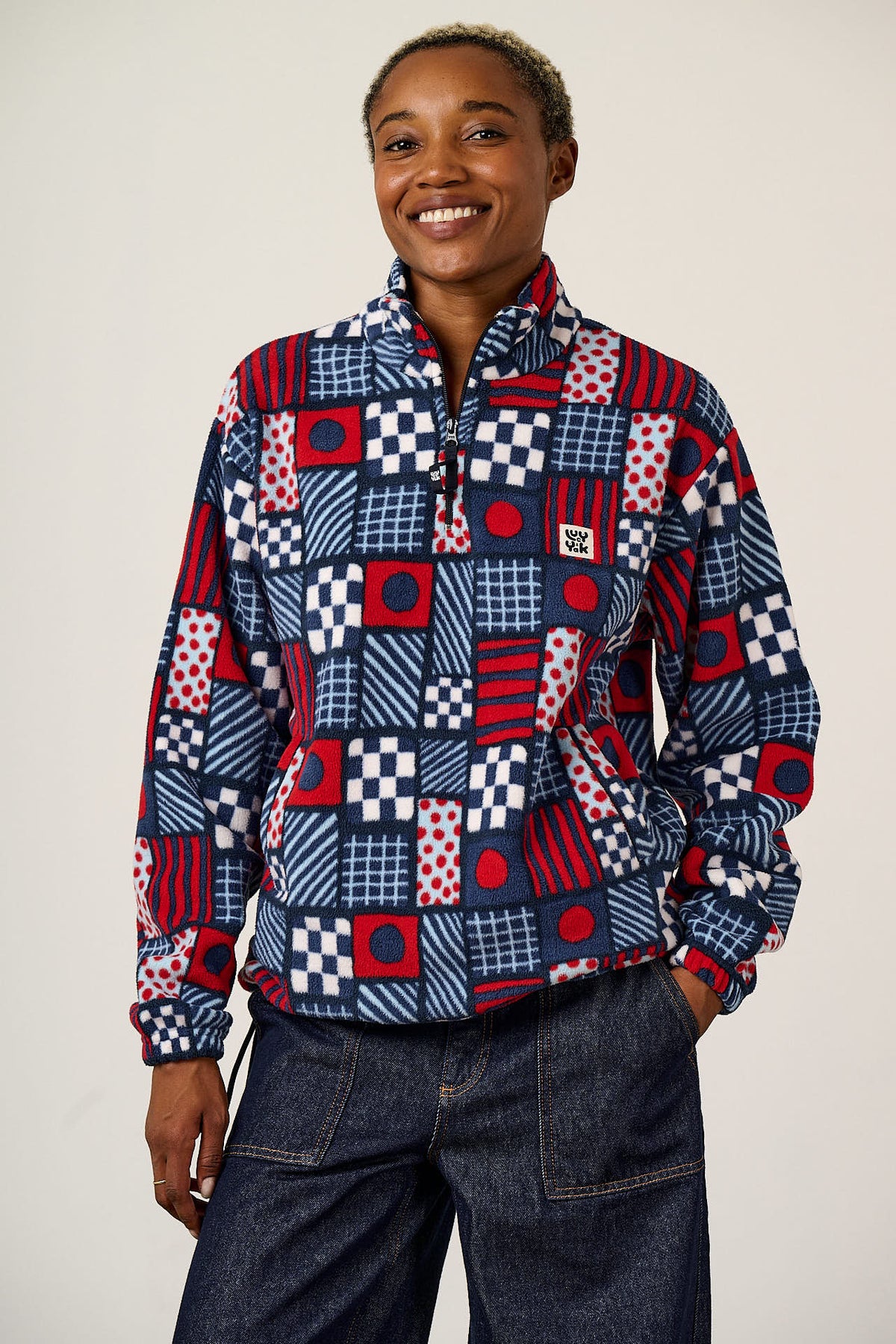 Stevie - Polar Fleece Recycled Polyester in Ahoy There Checkerboard