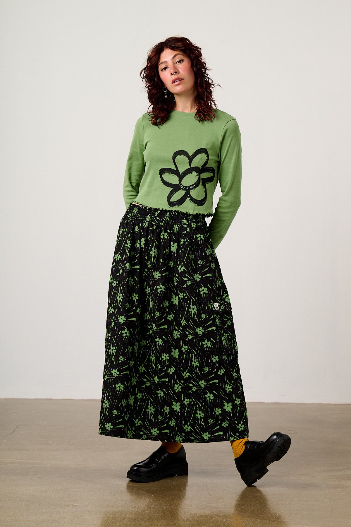 Dakota - Midi Skirt Organic Cotton Ripstop in Punk Scribble Floral