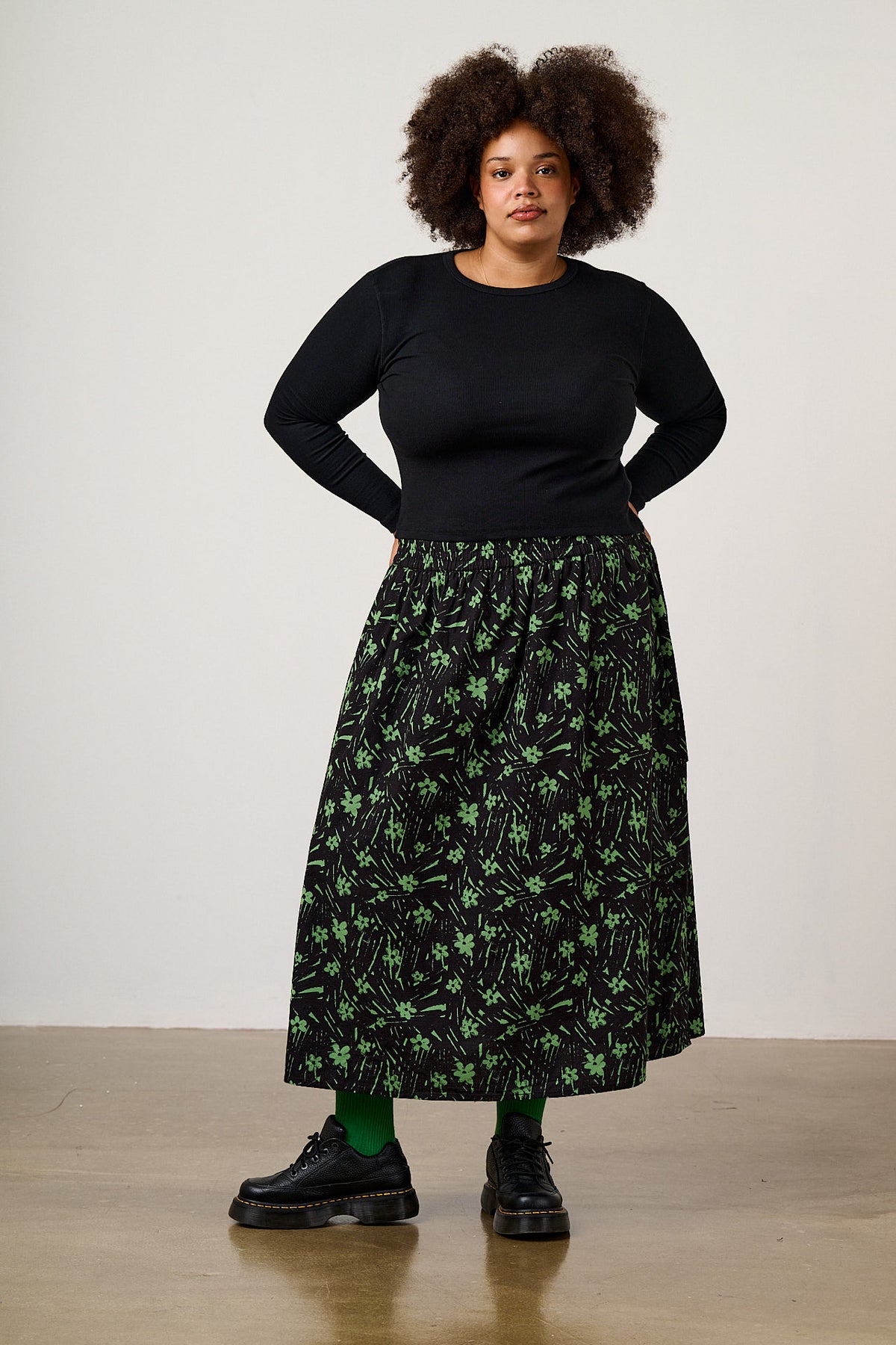 Dakota - Midi Skirt Organic Cotton Ripstop in Punk Scribble Floral