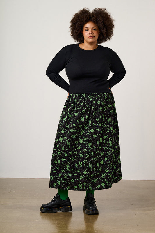 Dakota - Midi Skirt Organic Cotton Ripstop in Punk Scribble Floral