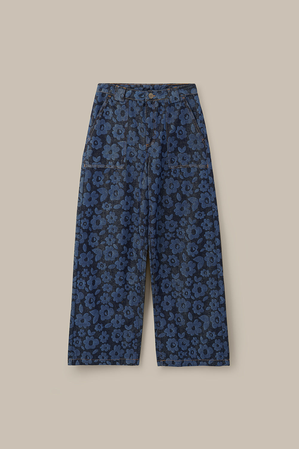 Delores - Wide Leg Denim Jeans in Indigo Vida Floral