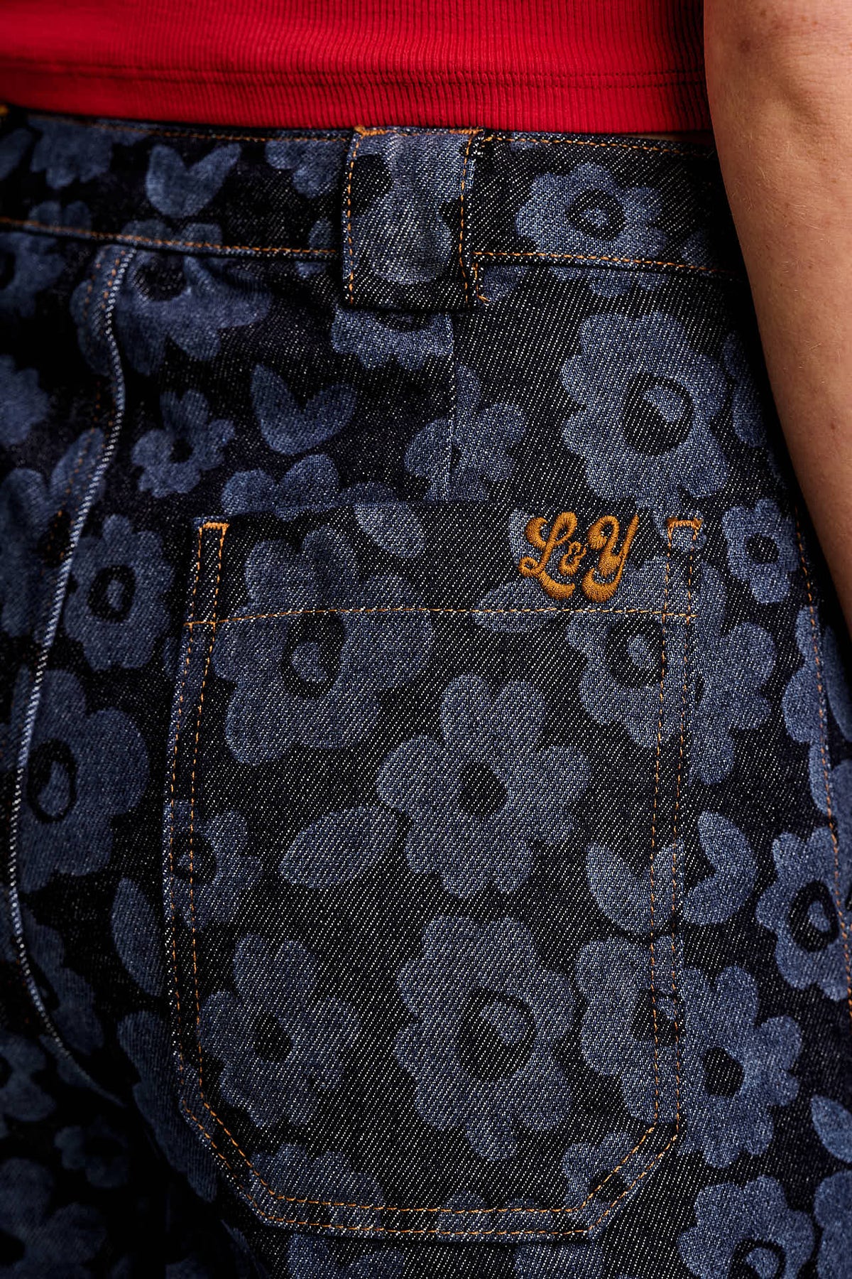 Delores - Wide Leg Denim Jeans in Indigo Vida Floral