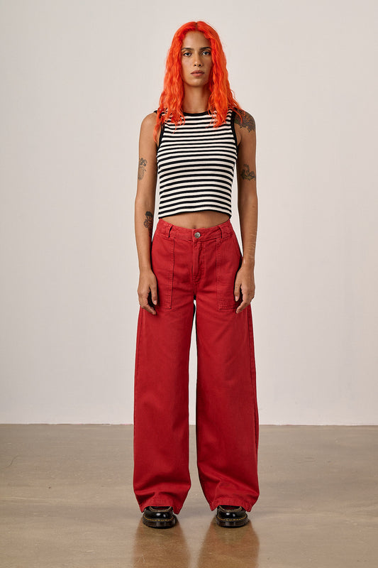 Delores - Wide Leg Denim Jeans in Red Wash