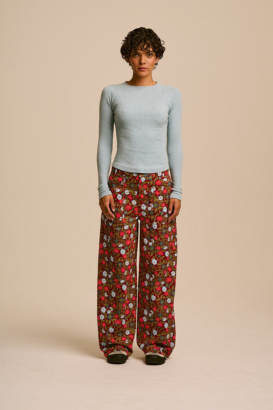 Delores - Wide Leg Trousers Organic Cotton in Palace Floral Print