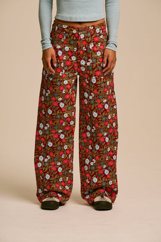 Delores - Wide Leg Trousers Organic Cotton in Palace Floral Print