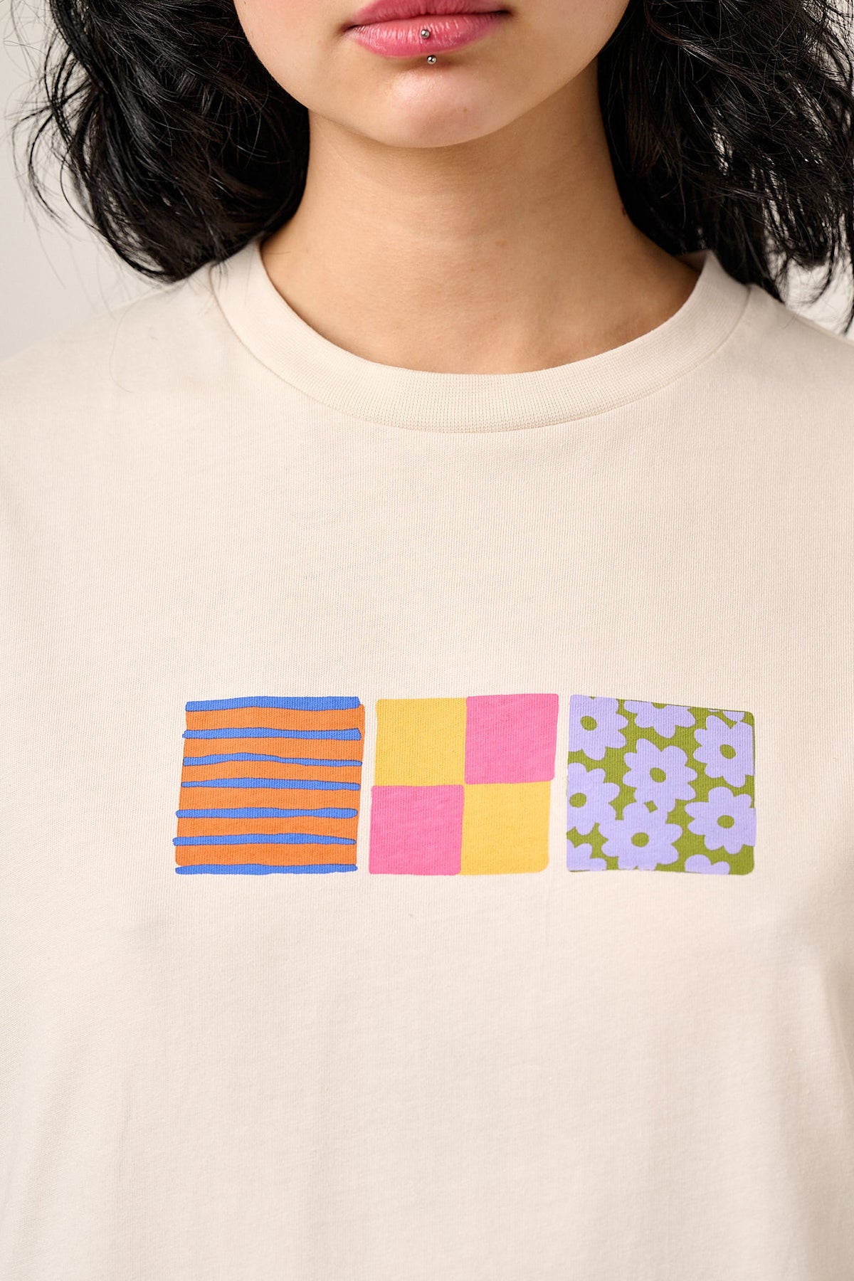 Denver - Cotton T-Shirt in Floral Checkerboard Print