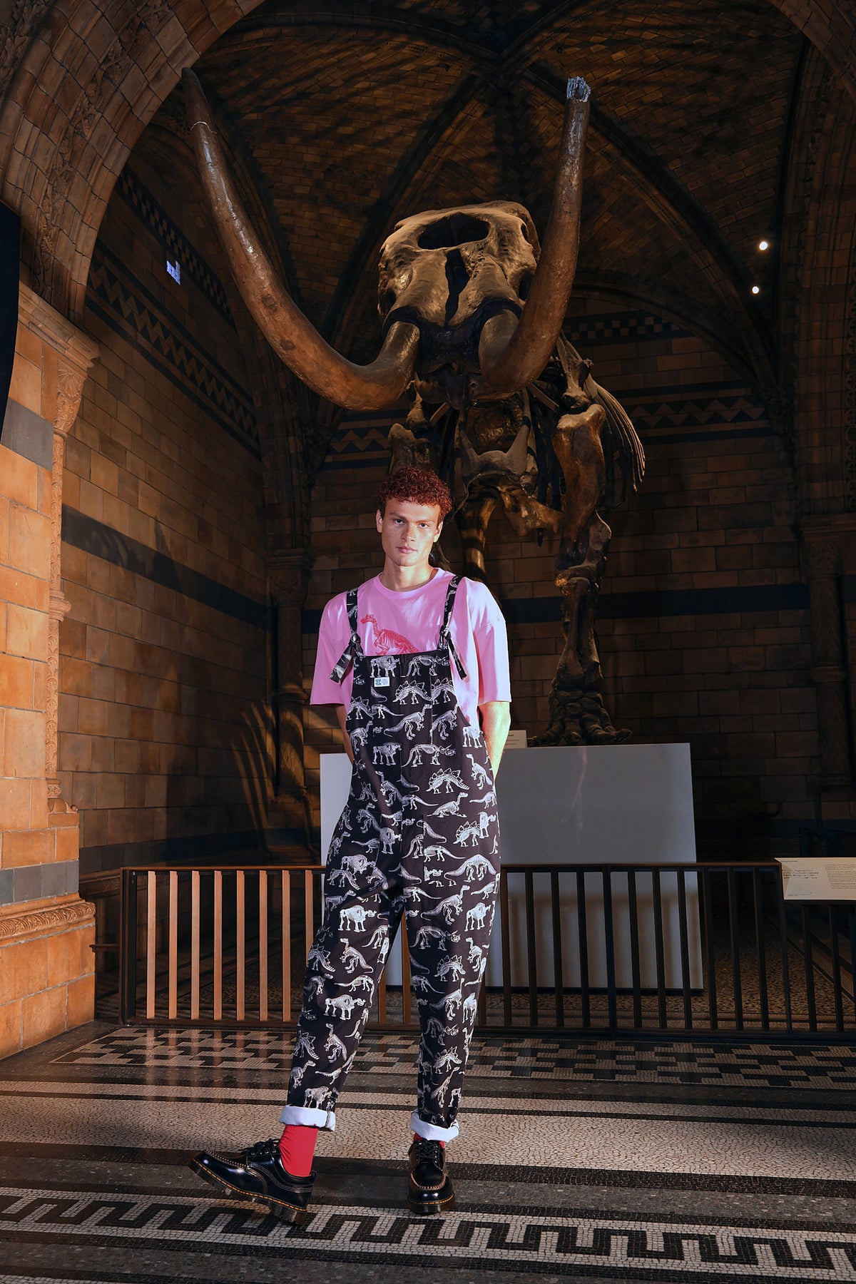 L.E. Original - Cotton Dungarees in B&W Dinosaur Natural History Museum & Yak