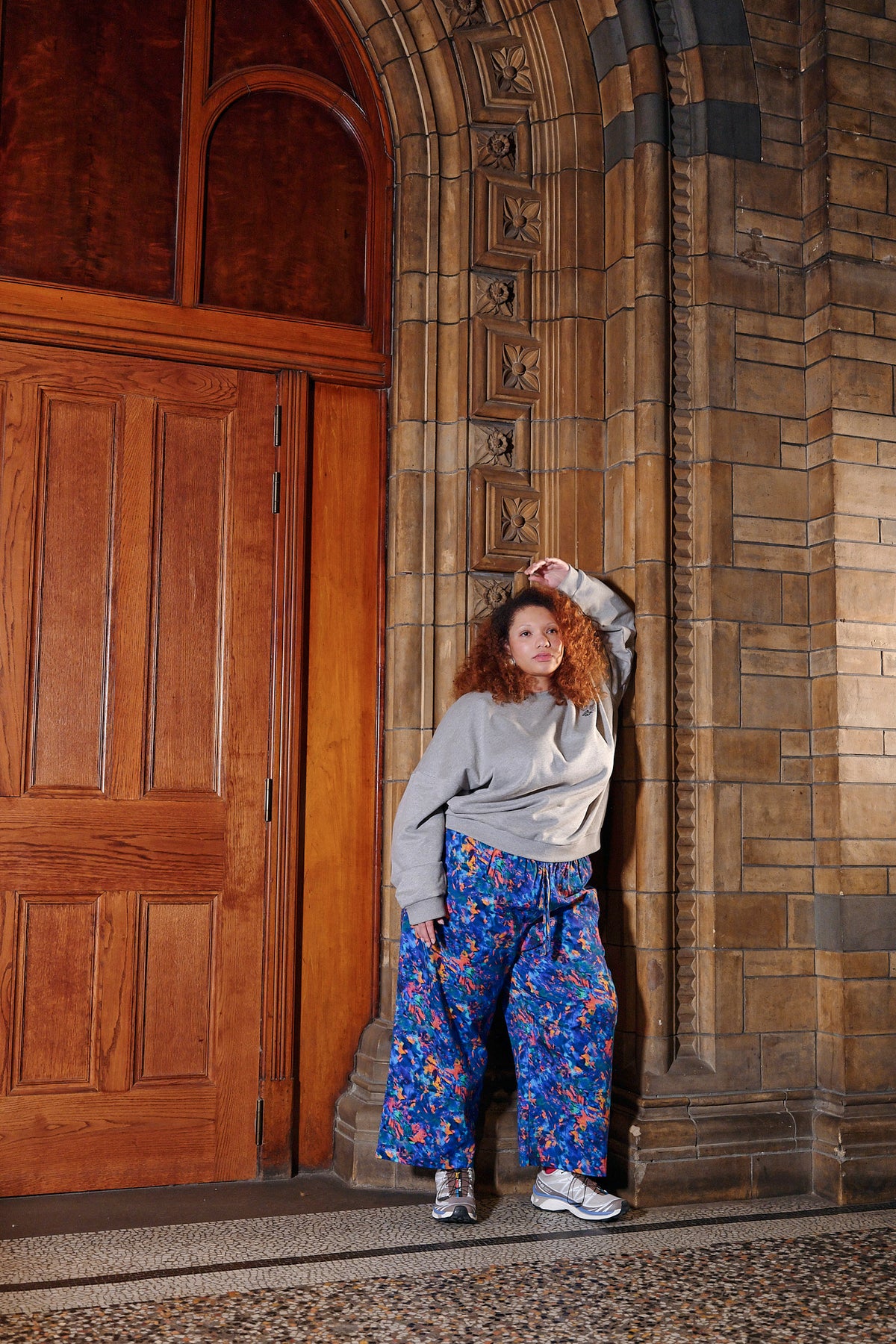 L.E. Chuck - Wide Leg Trousers - Organic Cotton in Digital Blur Natural History Museum & Yak
