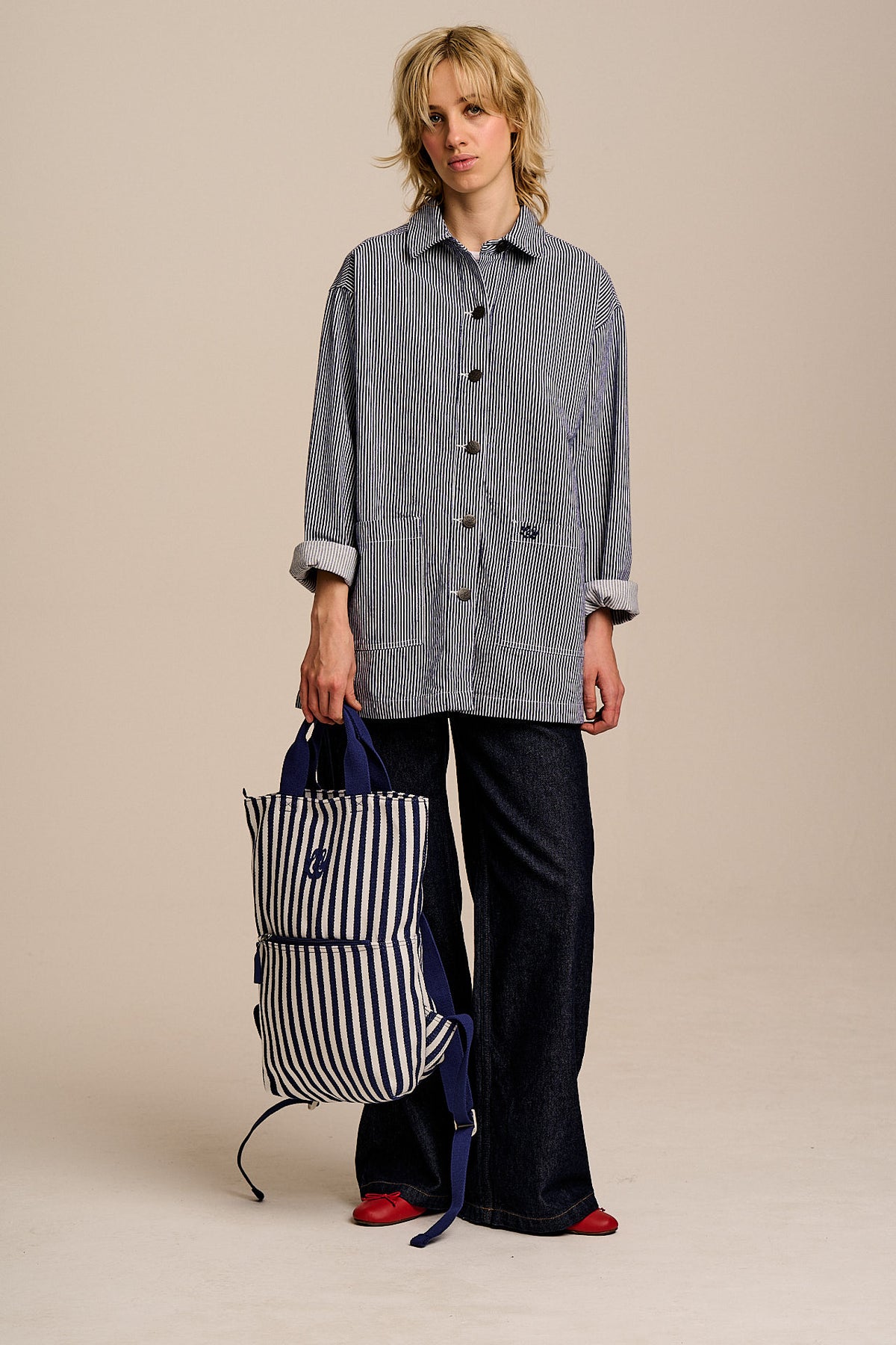 Dylan - Cotton Backpack in Navy Stripe