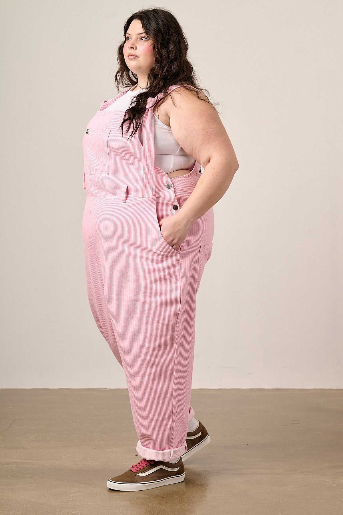 Easton - Straight Leg Dungarees Organic Cotton in Pink Stripe