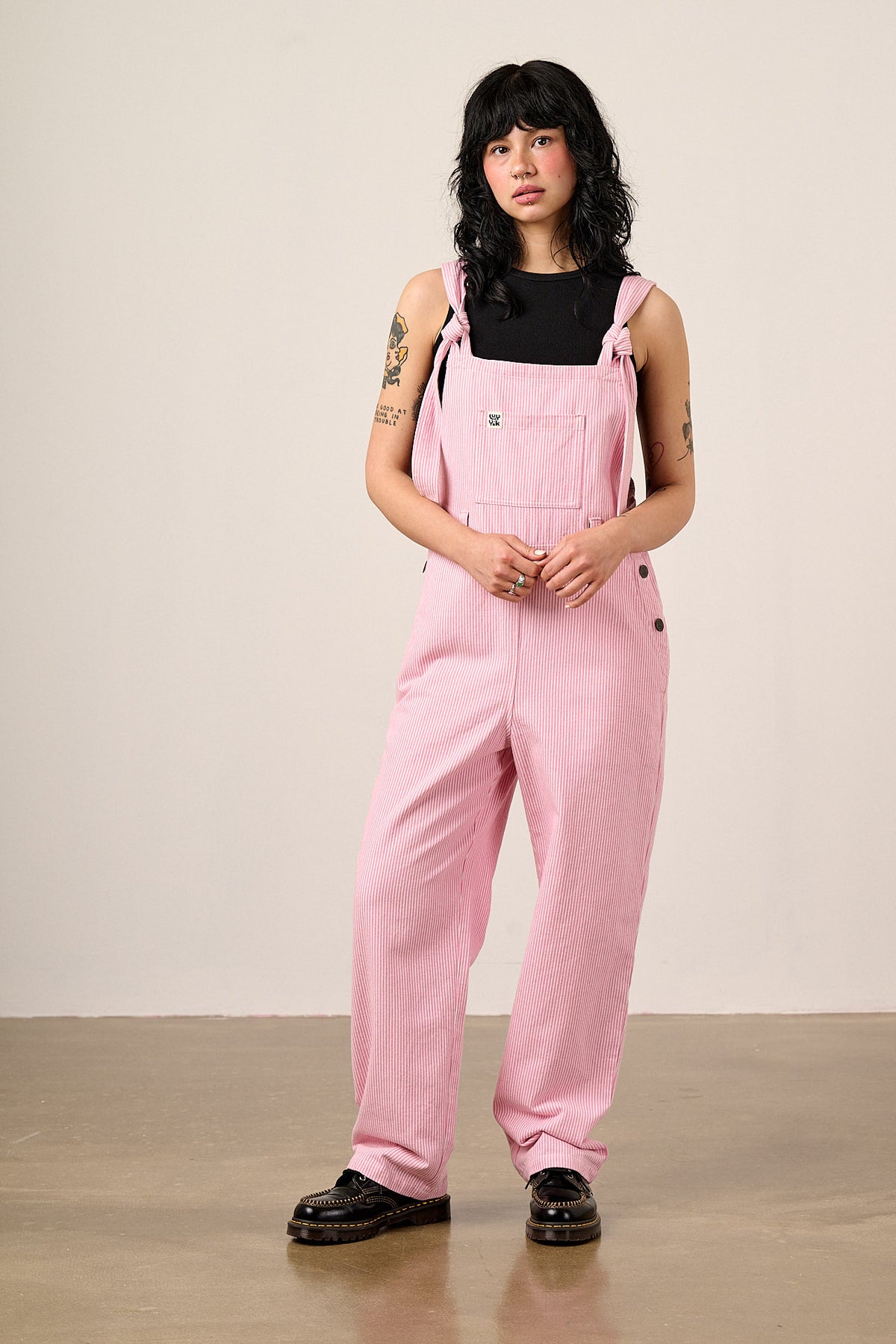 Easton - Straight Leg Dungarees Organic Cotton in Pink Stripe