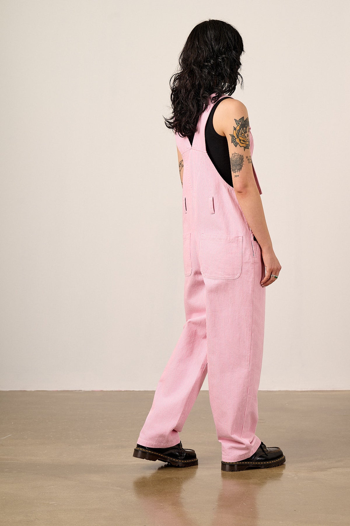 Easton - Straight Leg Dungarees Organic Cotton in Pink Stripe