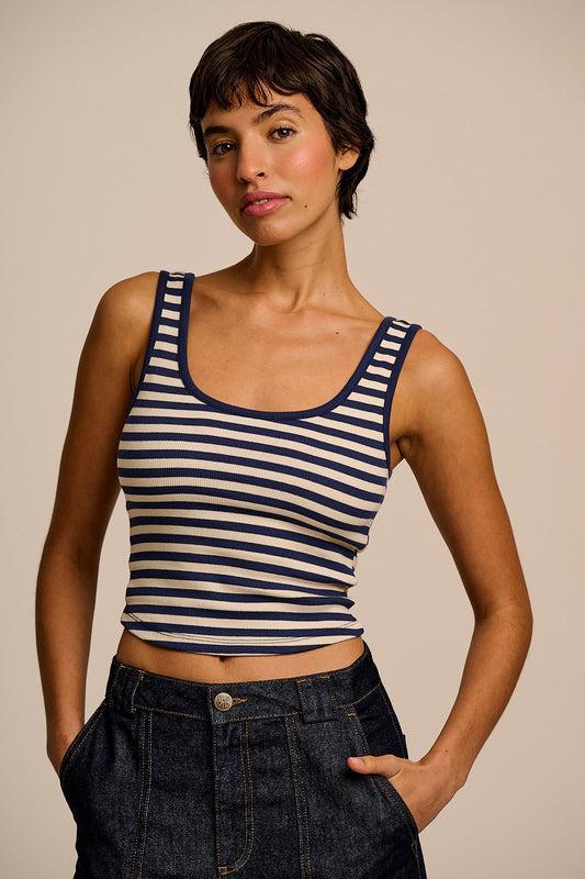Eden - Vest Organic Cotton in Navy & Ecru Stripe