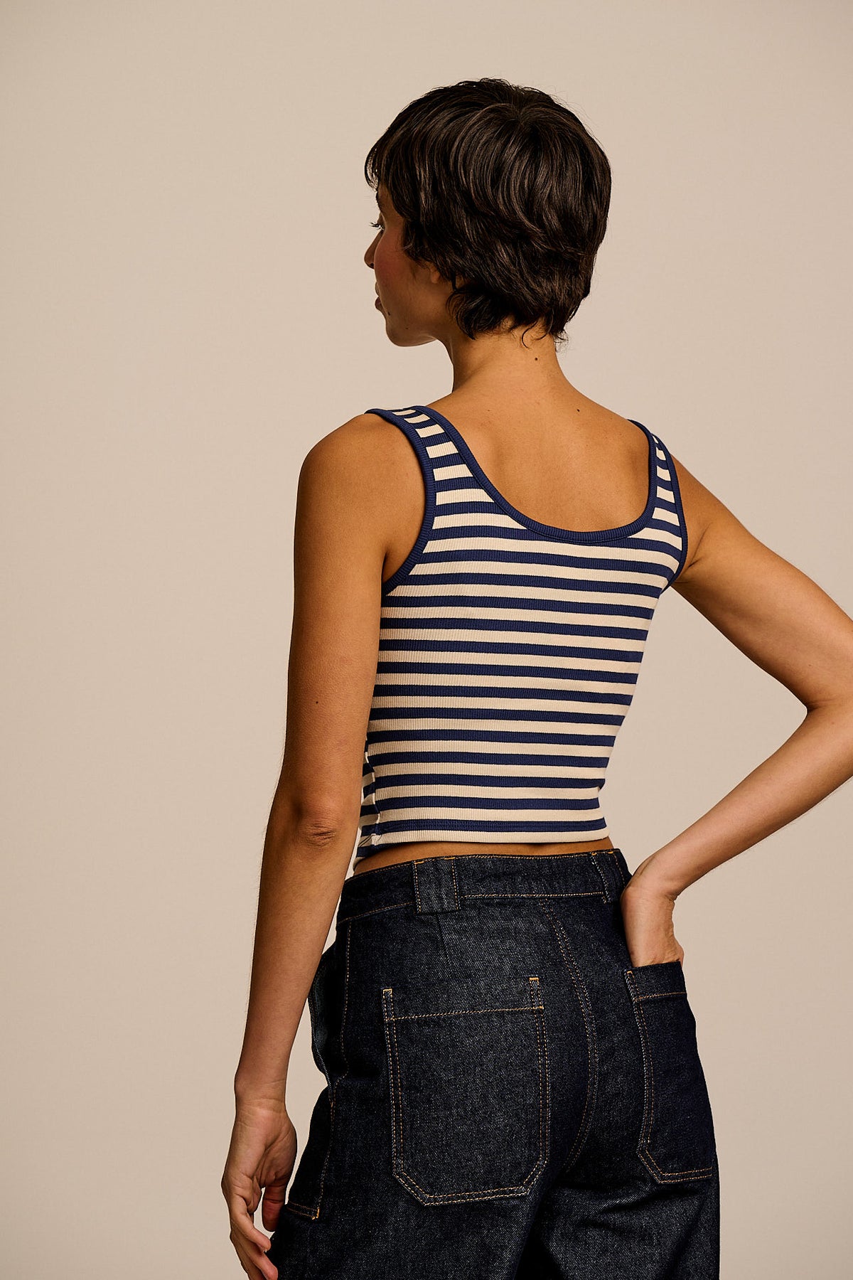 Eden - Vest Organic Cotton in Navy & Ecru Stripe
