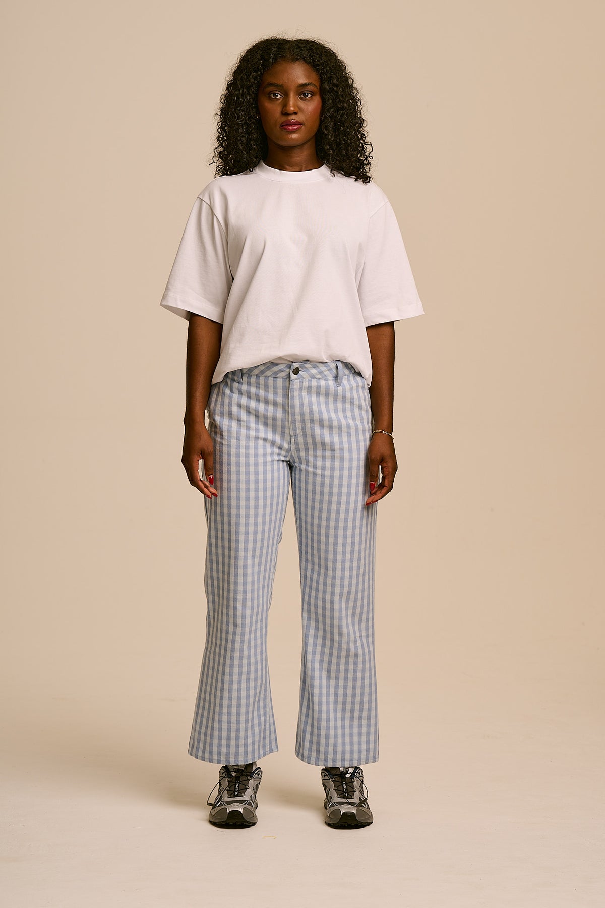 Ellis - Kick Flare Trousers Organic Cotton in Blue Gingham