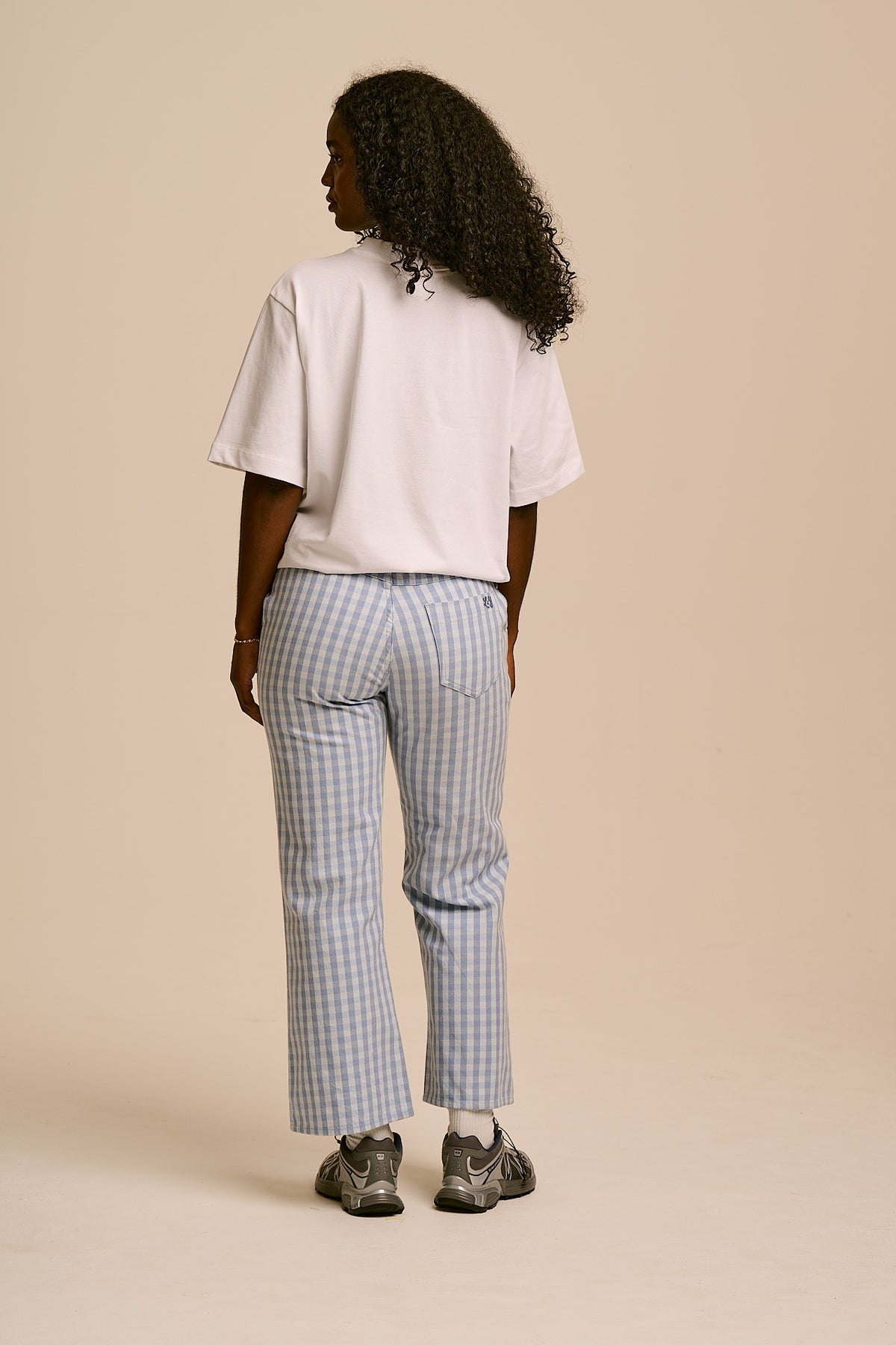 Ellis - Kick Flare Trousers Organic Cotton in Blue Gingham