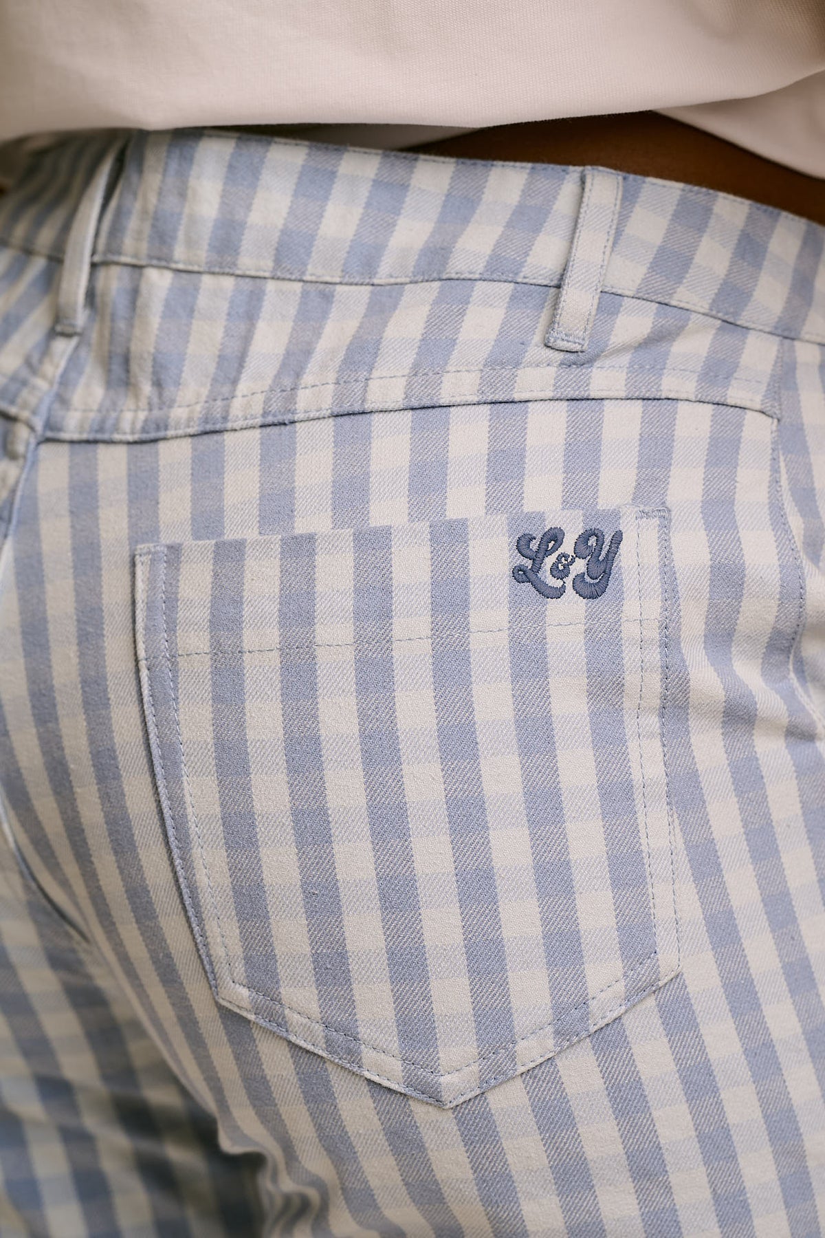 Ellis - Kick Flare Trousers Organic Cotton in Blue Gingham