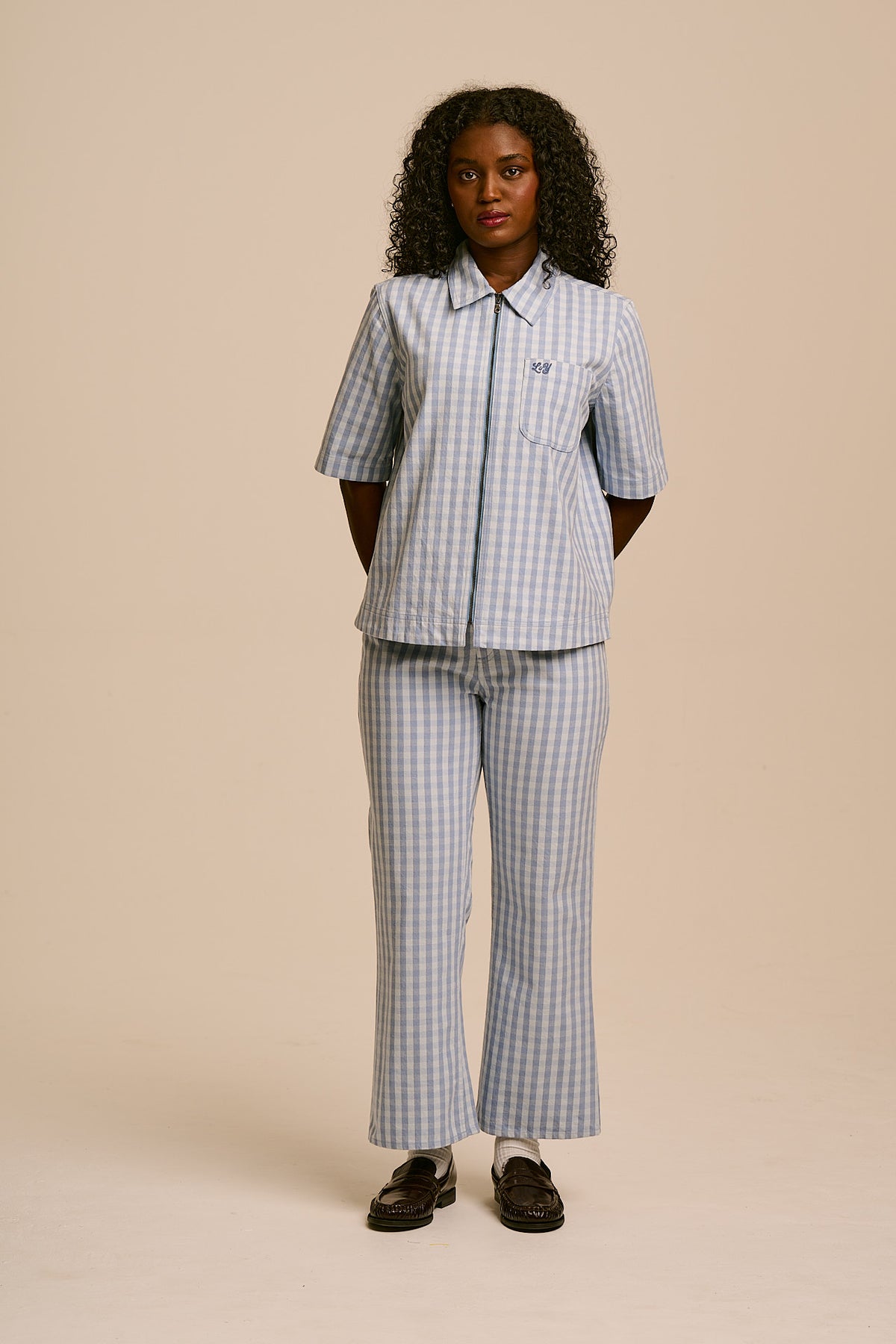 Elio - Zip Through Shirt Organic Cotton in Blue Gingham
