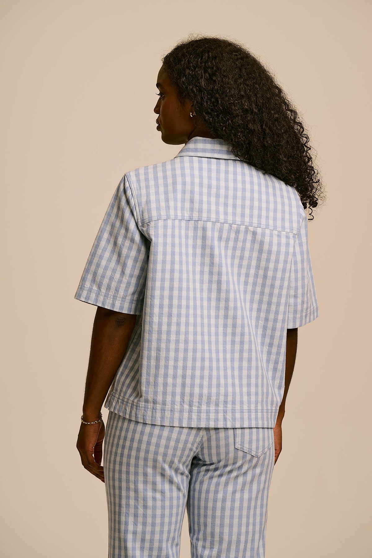 Elio - Zip Through Shirt Organic Cotton in Blue Gingham