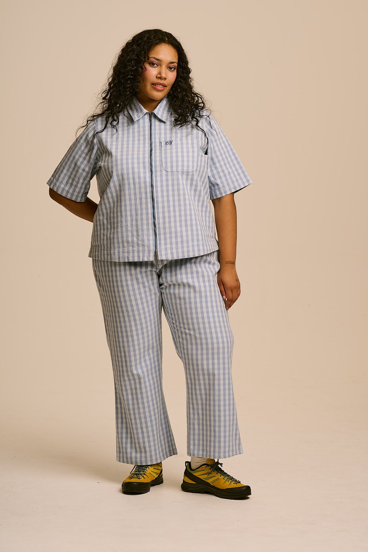 Elio - Zip Through Shirt Organic Cotton in Blue Gingham