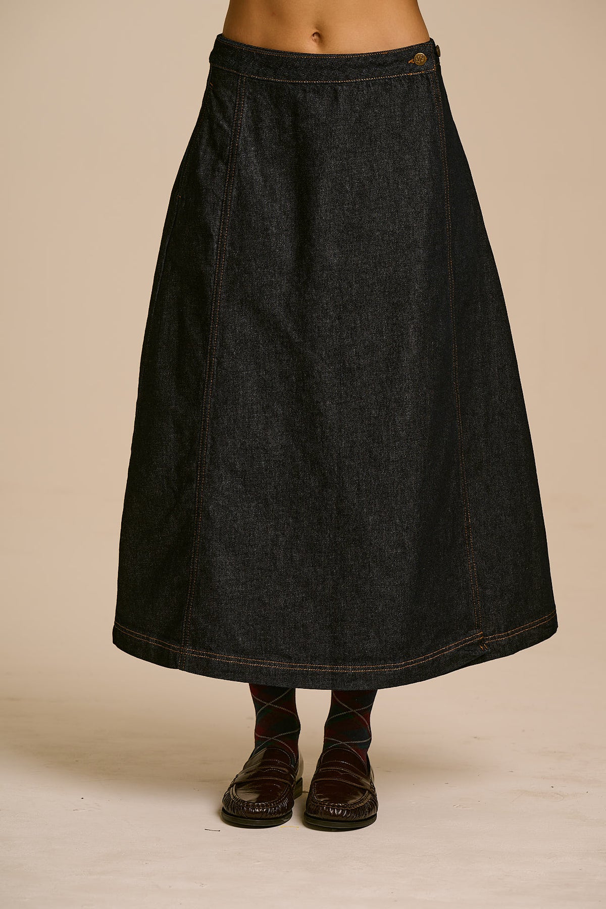Miley - Wrap Midi Skirt Organic Cotton Denim in Indigo