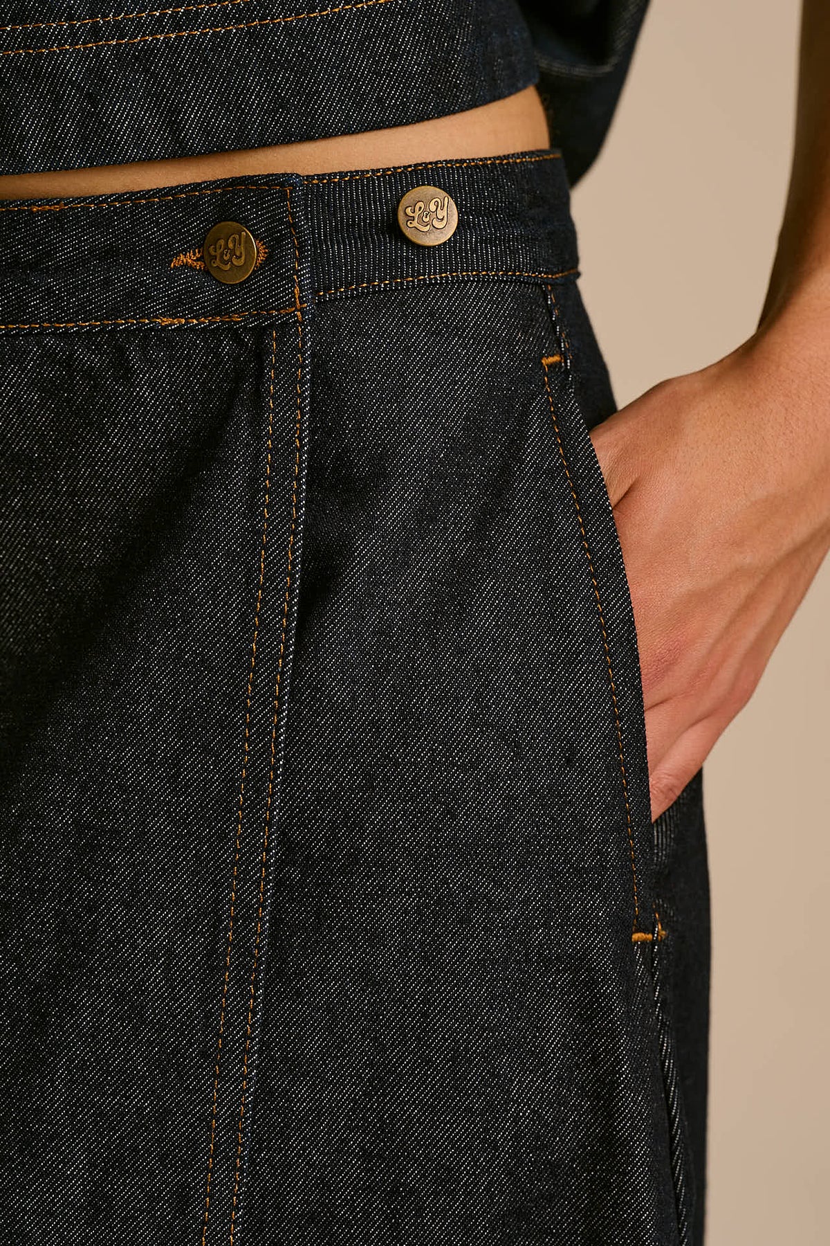 Miley - Wrap Midi Skirt Organic Cotton Denim in Indigo