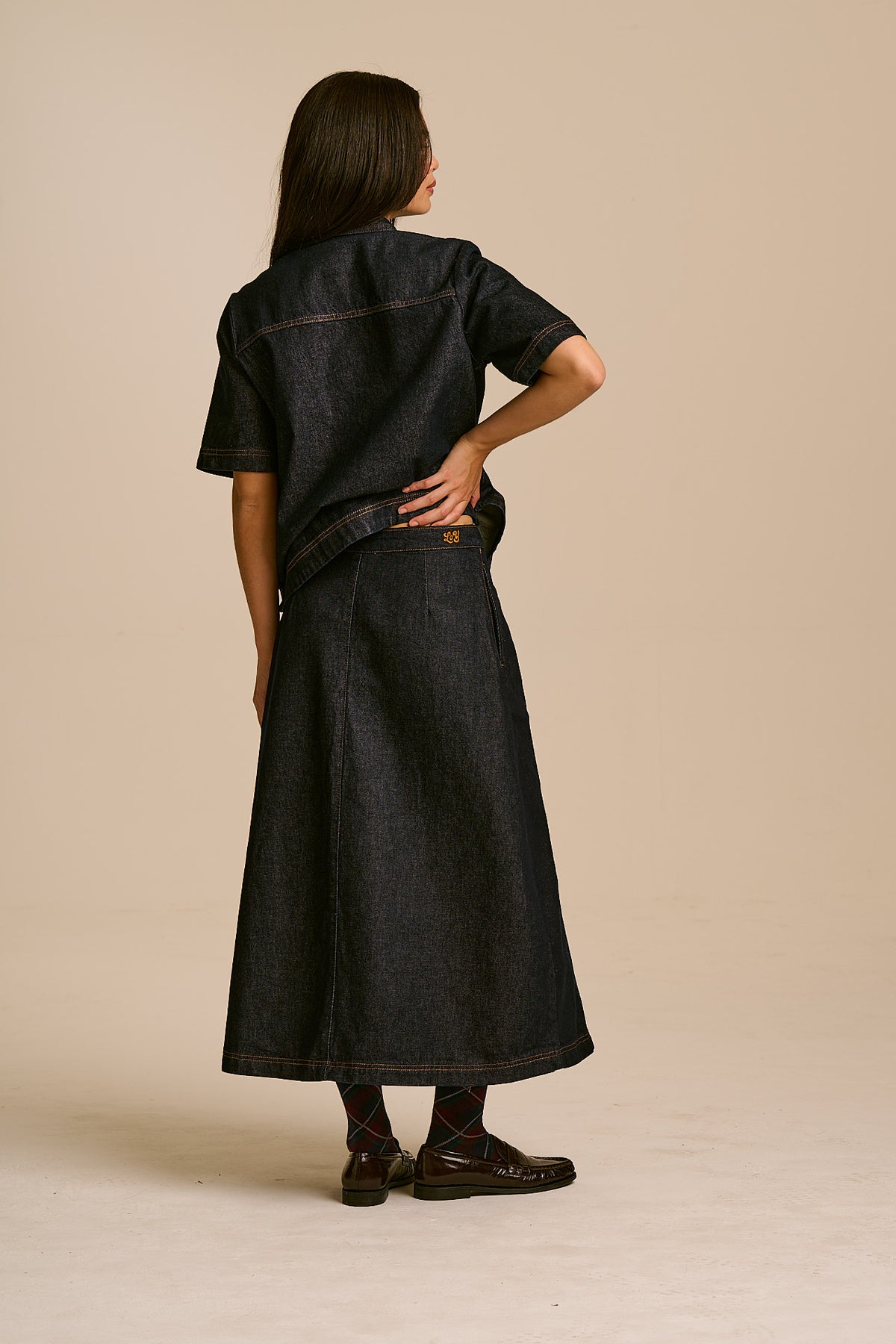 Miley - Wrap Midi Skirt Organic Cotton Denim in Indigo