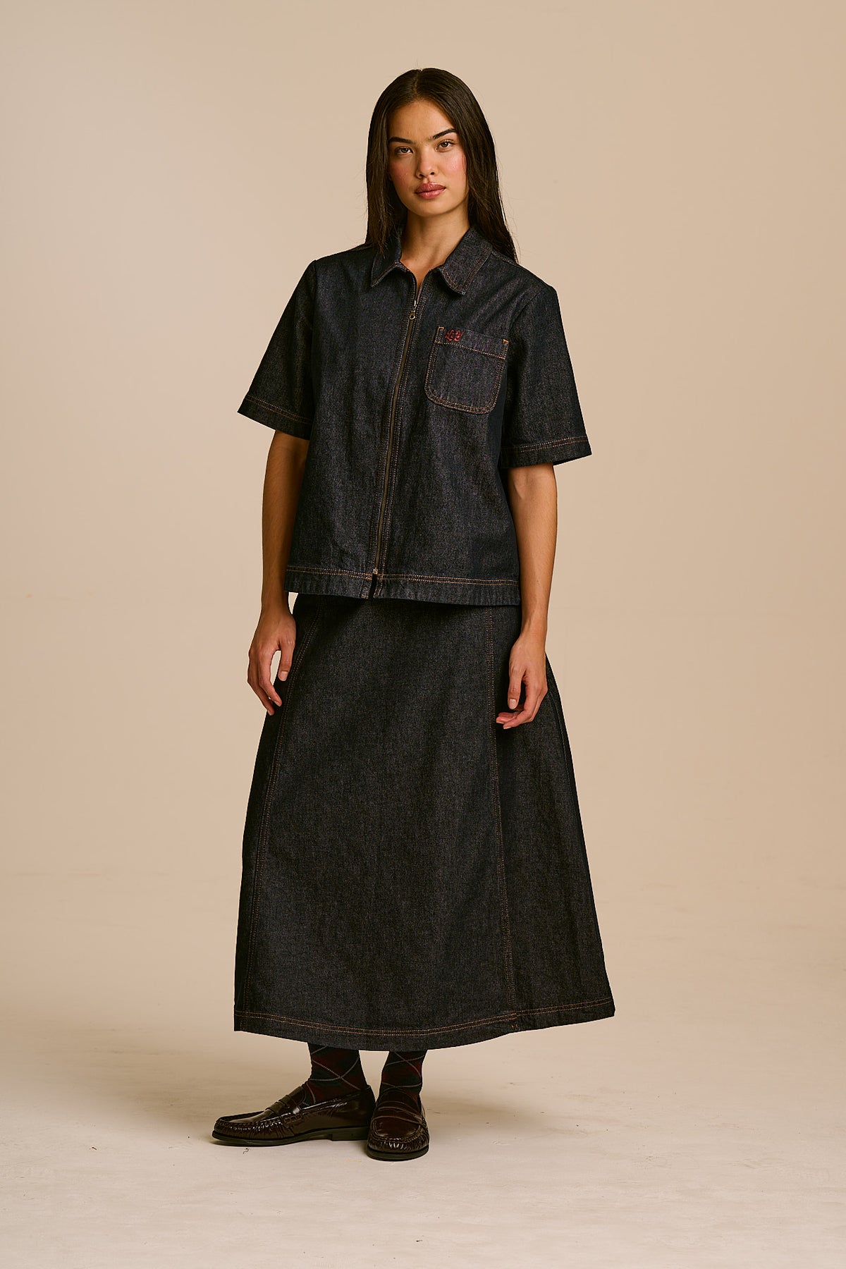 Elio - Zip Through Shirt Organic Cotton Denim in Indigo