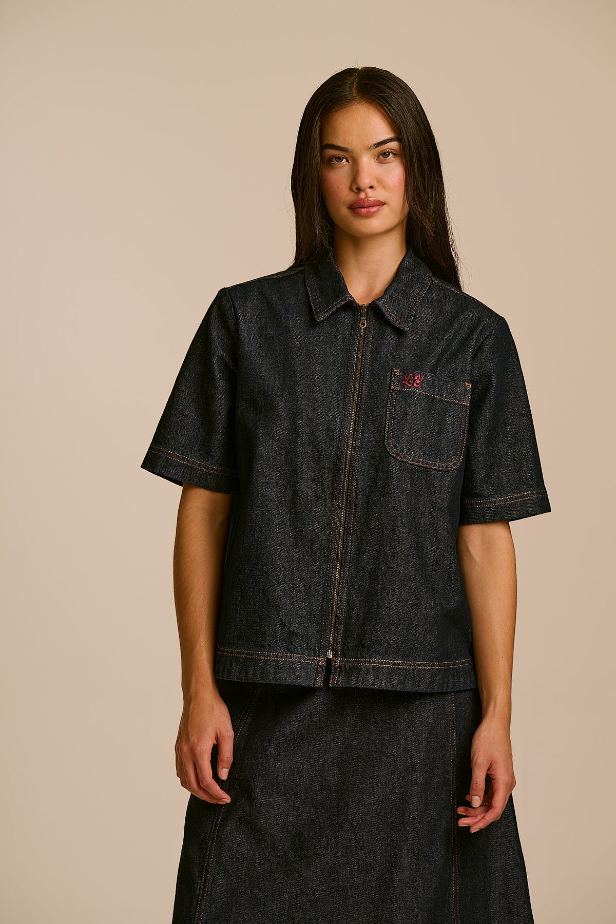 Elio - Zip Through Shirt Organic Cotton Denim in Indigo
