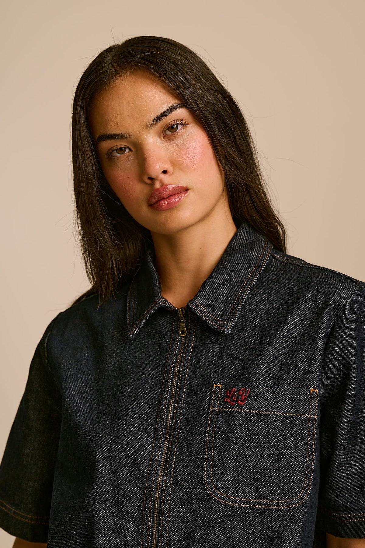 Elio - Zip Through Shirt Organic Cotton Denim in Indigo