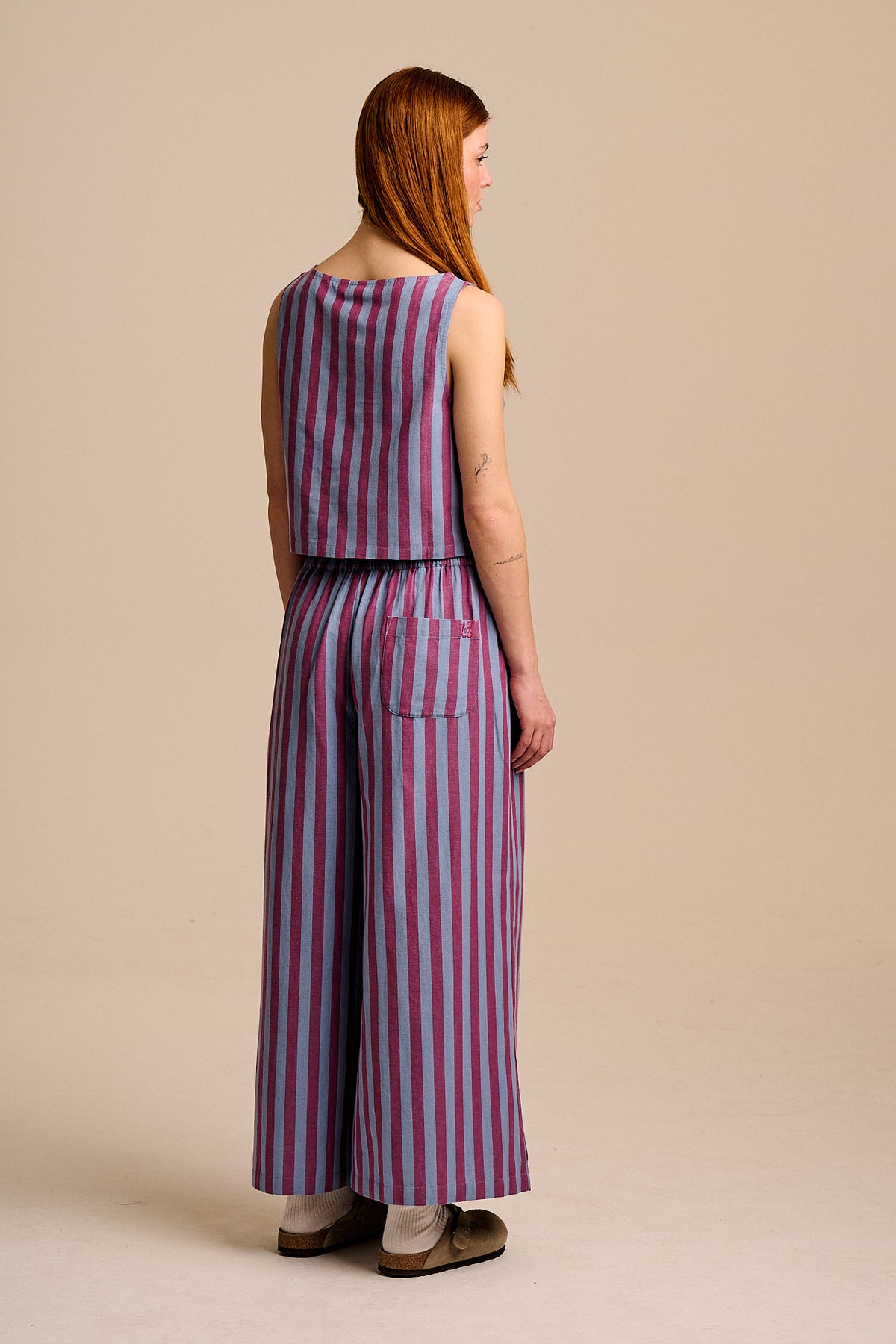 Etoile - Cotton Button Up Tank in Burgundy & Blue Stripe