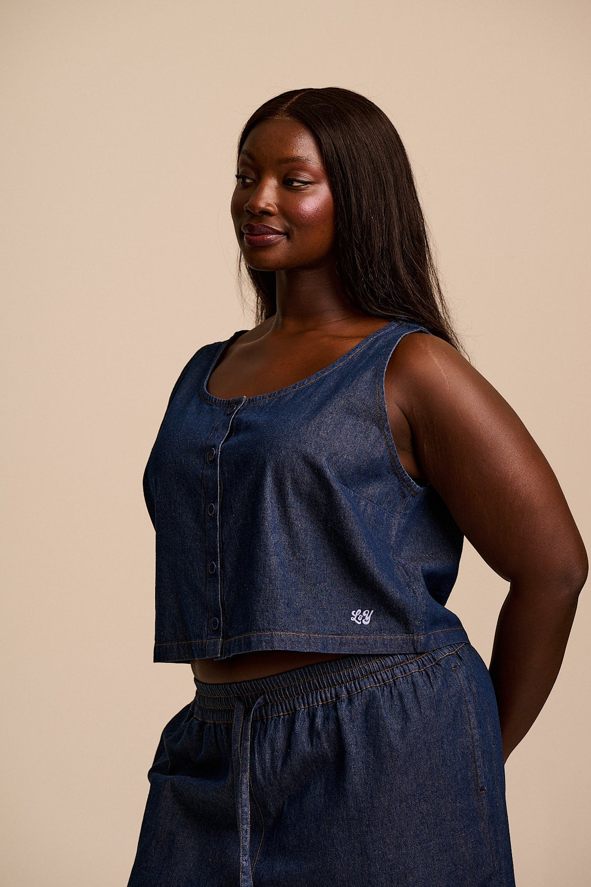 Etoile - Button Up Tank Top Organic Cotton in Indigo Blue
