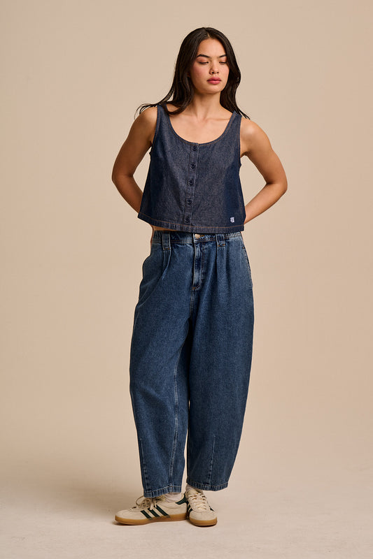 Etoile - Button Up Tank Top Organic Cotton in Indigo Blue