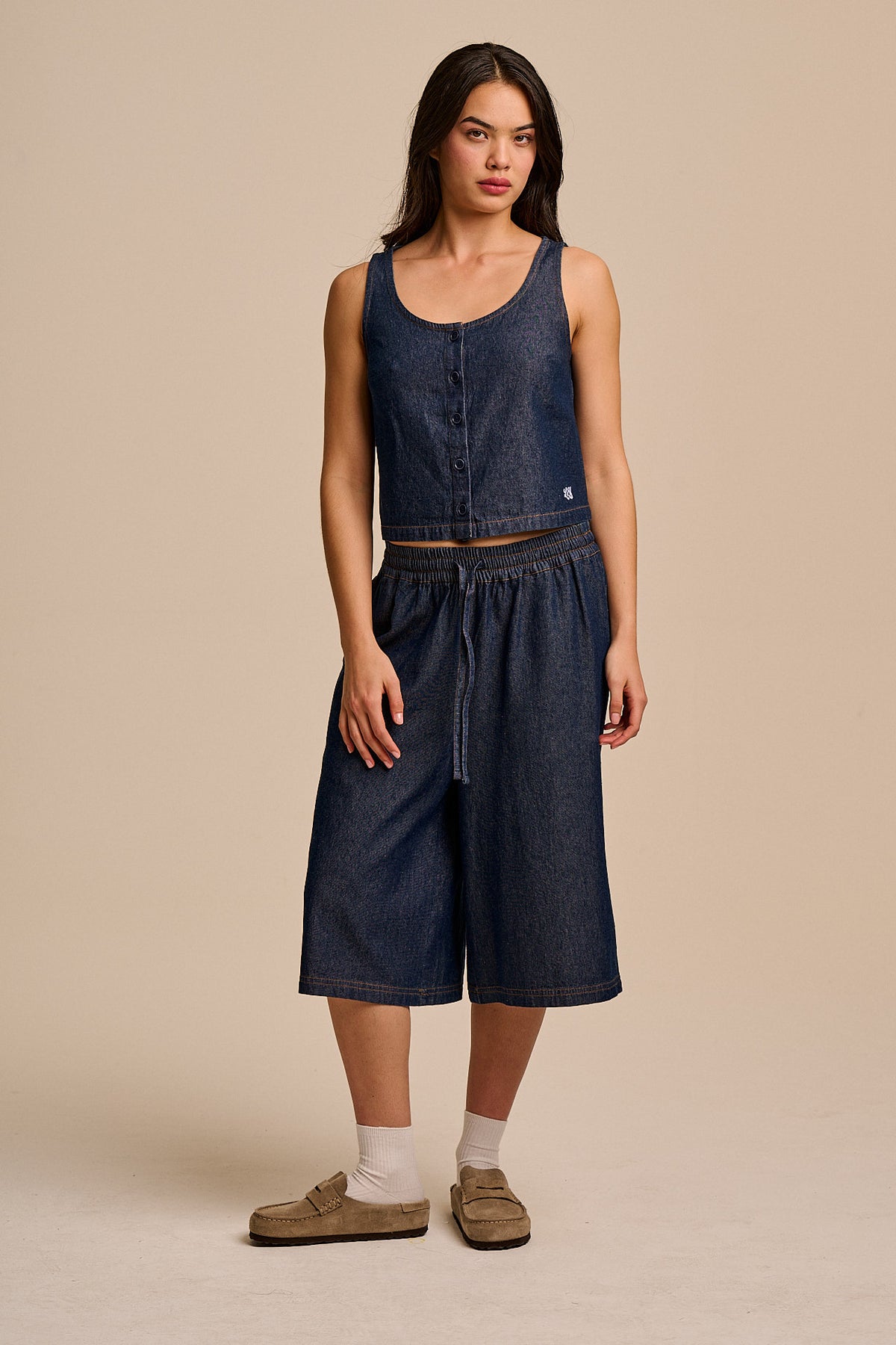 Etoile - Button Up Tank Top Organic Cotton in Indigo Blue