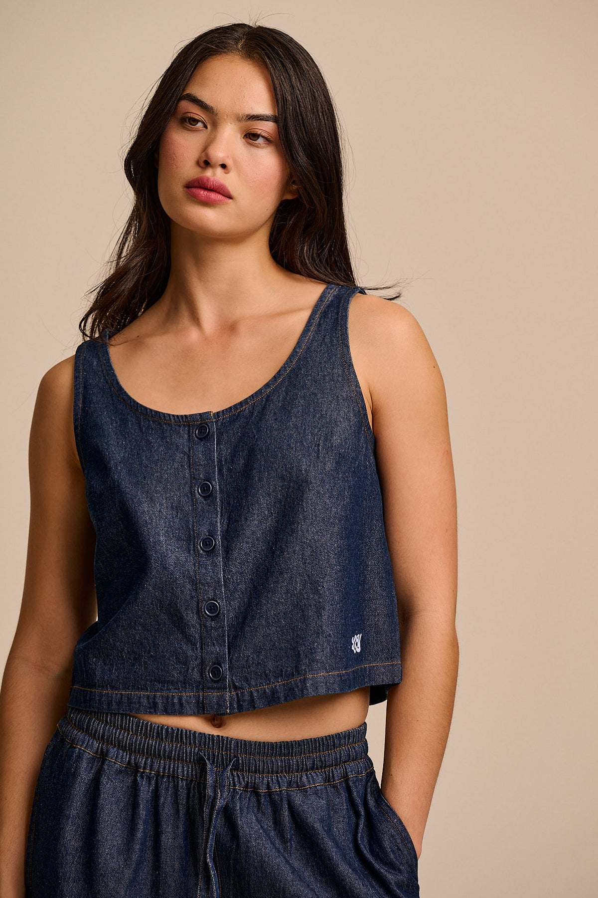 Etoile - Button Up Tank Top Organic Cotton in Indigo Blue