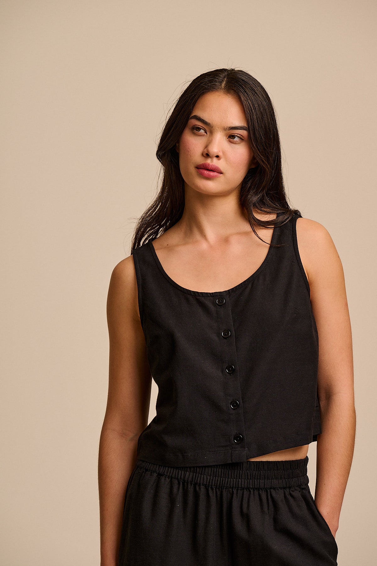 Etoile - Button Up Tank Top ECOVERO Viscose Blend in Black