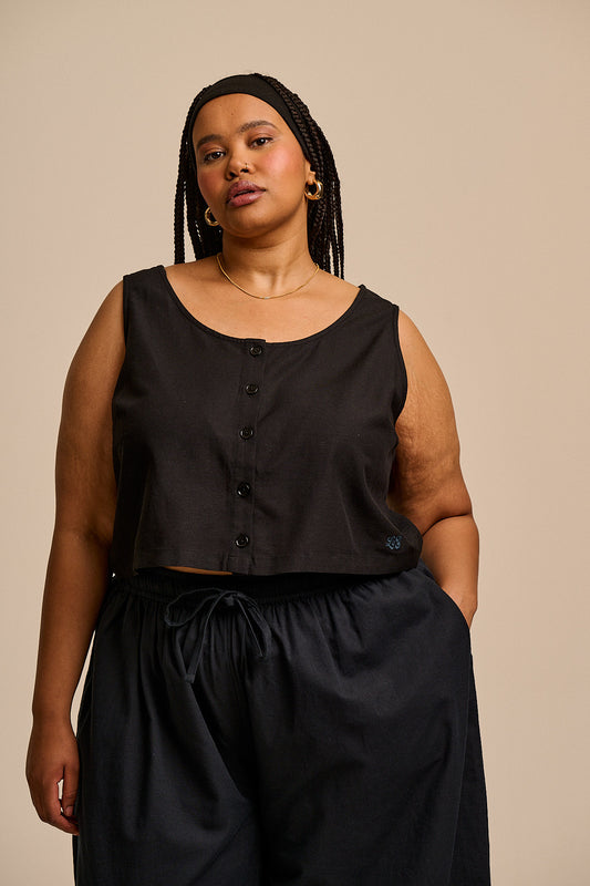 Etoile - Button Up Tank Top ECOVERO Viscose Blend in Black