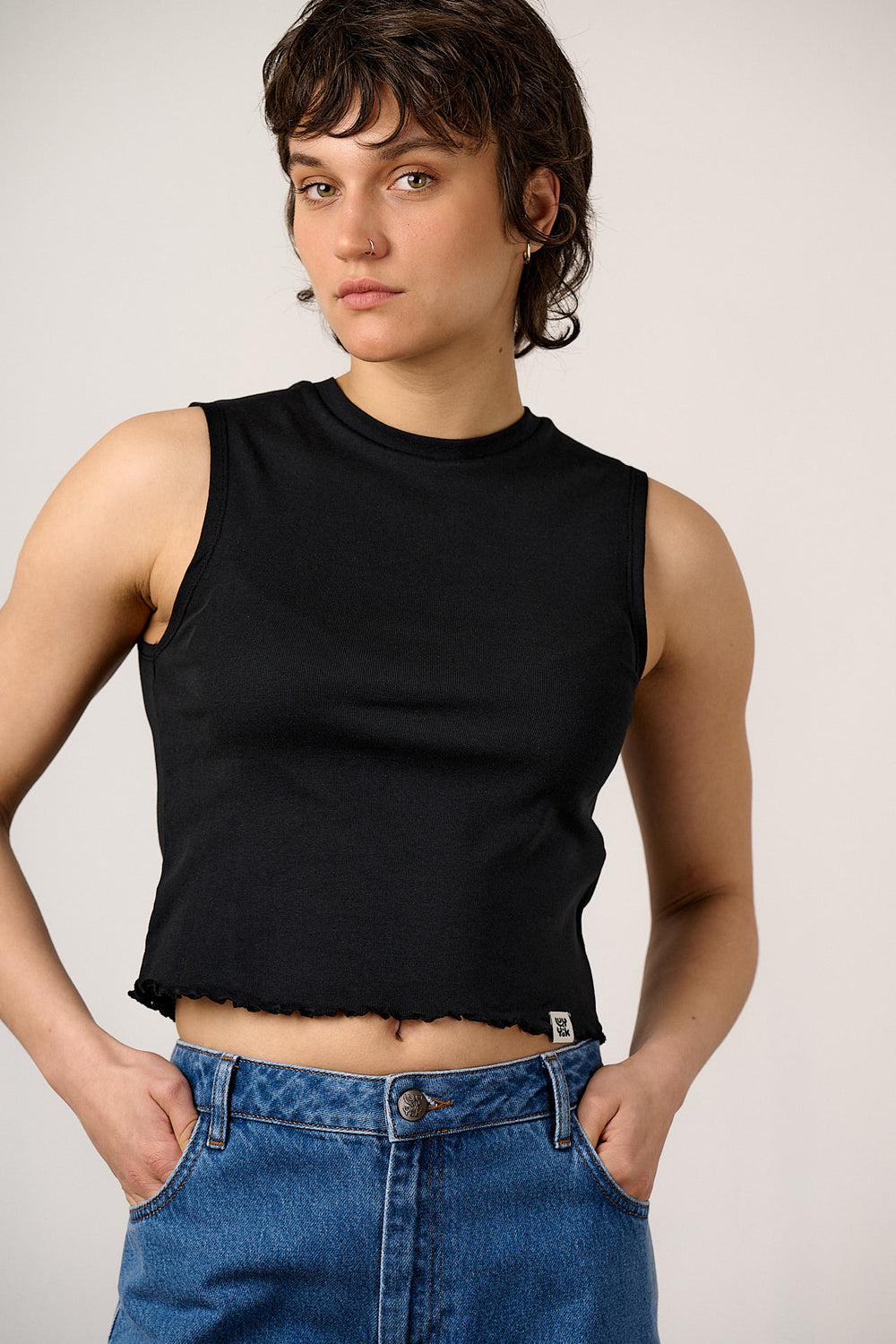Etta - Cotton Jersey Sleeveless Tank in Black