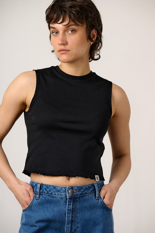 Etta - Cotton Jersey Sleeveless Tank in Black
