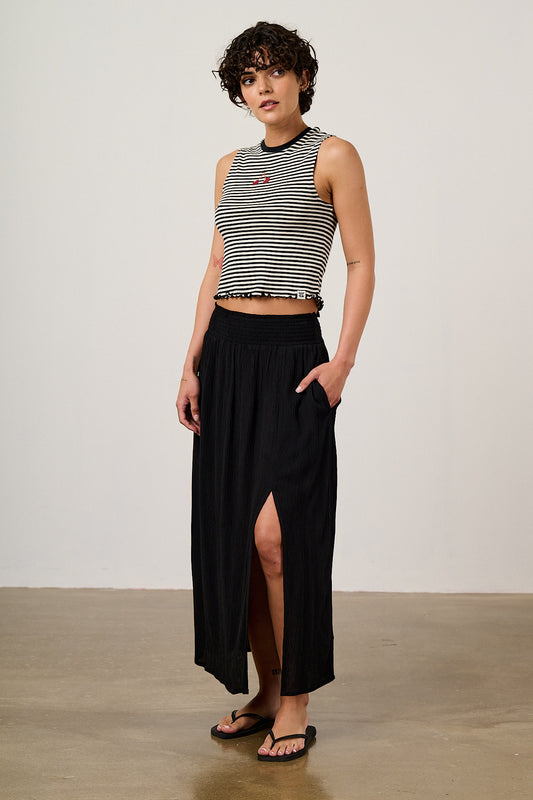 Poppy - Elasticated Waist Midi Skirt ECOVERO Viscose in Black