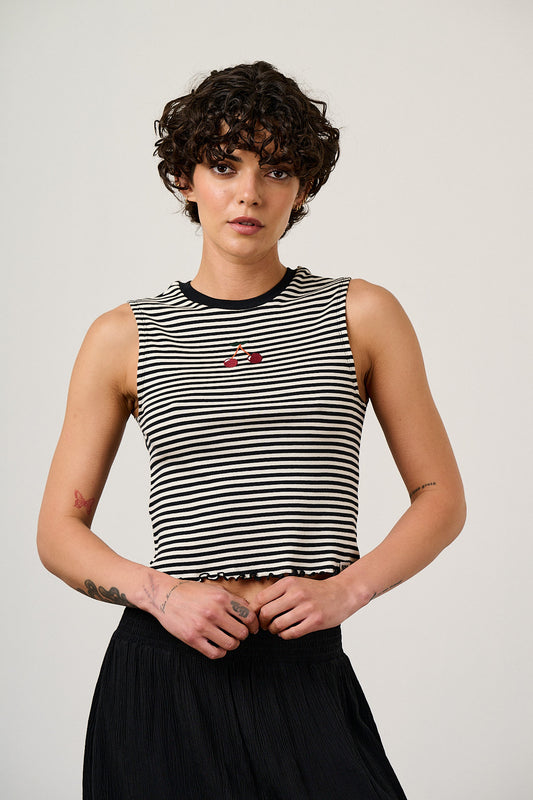 Etta - Sleeveless Tank Top Organic Cotton in Cherry Stripe